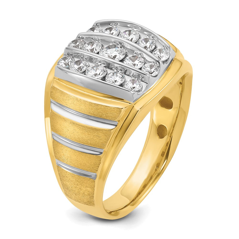 10K Two-Tone Ibgoodman Men'S Polished Satin And Grooved 1 Carat A Quality Diamond Ring