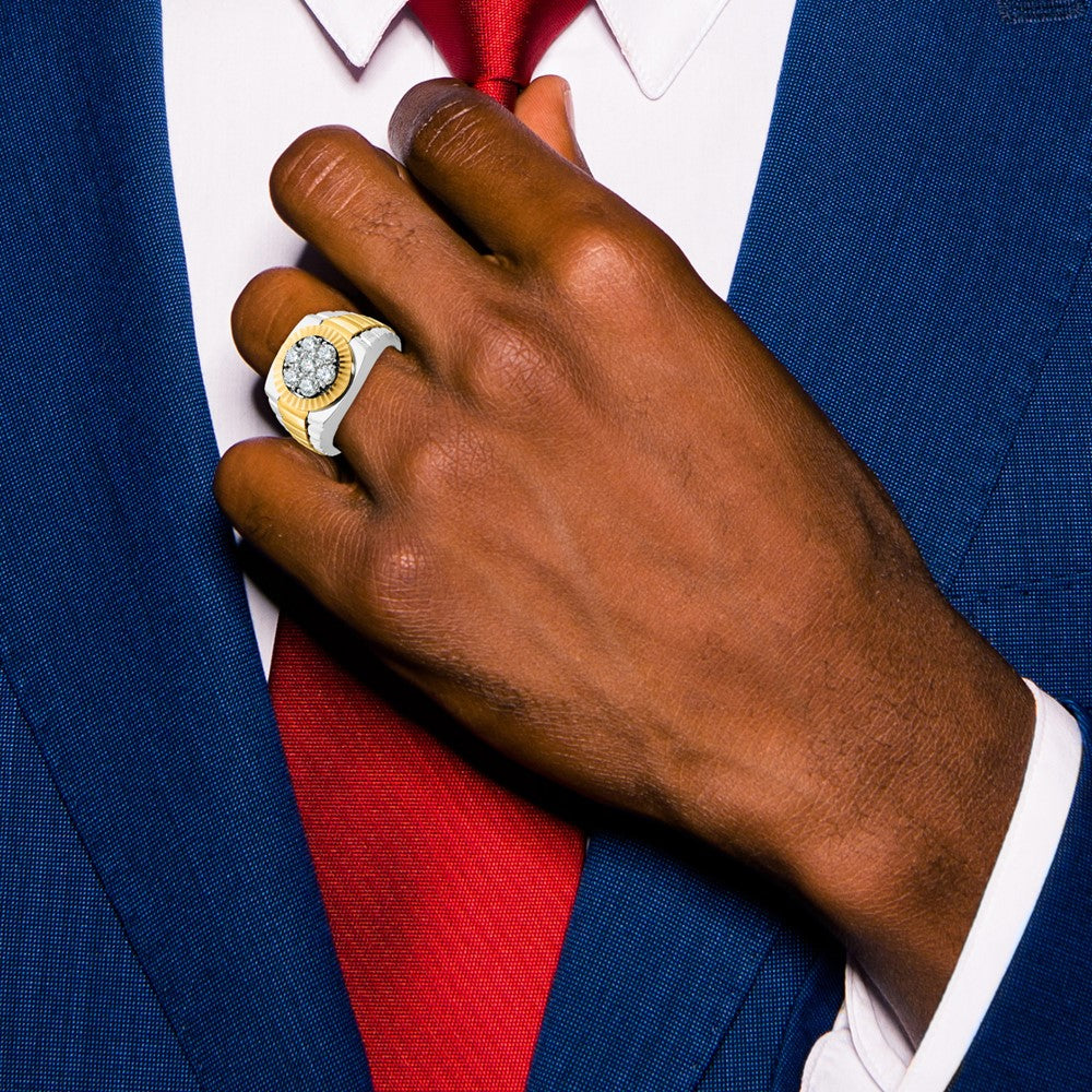 10K Two-Tone Ibgoodman Men'S Polished Satin And Textured 1 Carat A Quality Diamond Ring