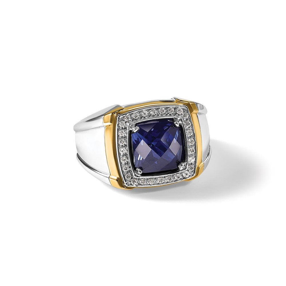 10K Two-Tone Ibgoodman Men'S Polished Lab Created Sapphire And A Quality Diamond Ring