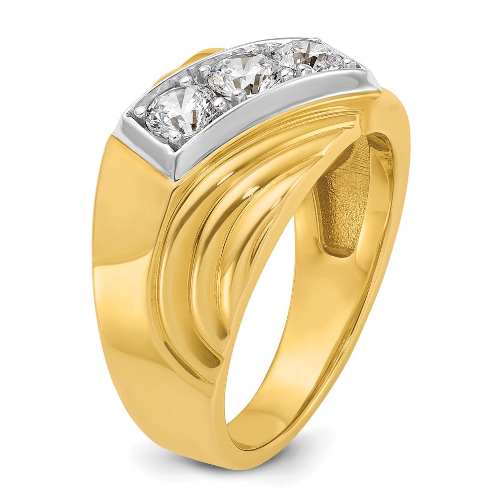 14k Yellow & Rhodium with White 1 Ct. Lab Grown Diamond VS/SI+ G+ Polished and Grooved Three Stone Men's Ring