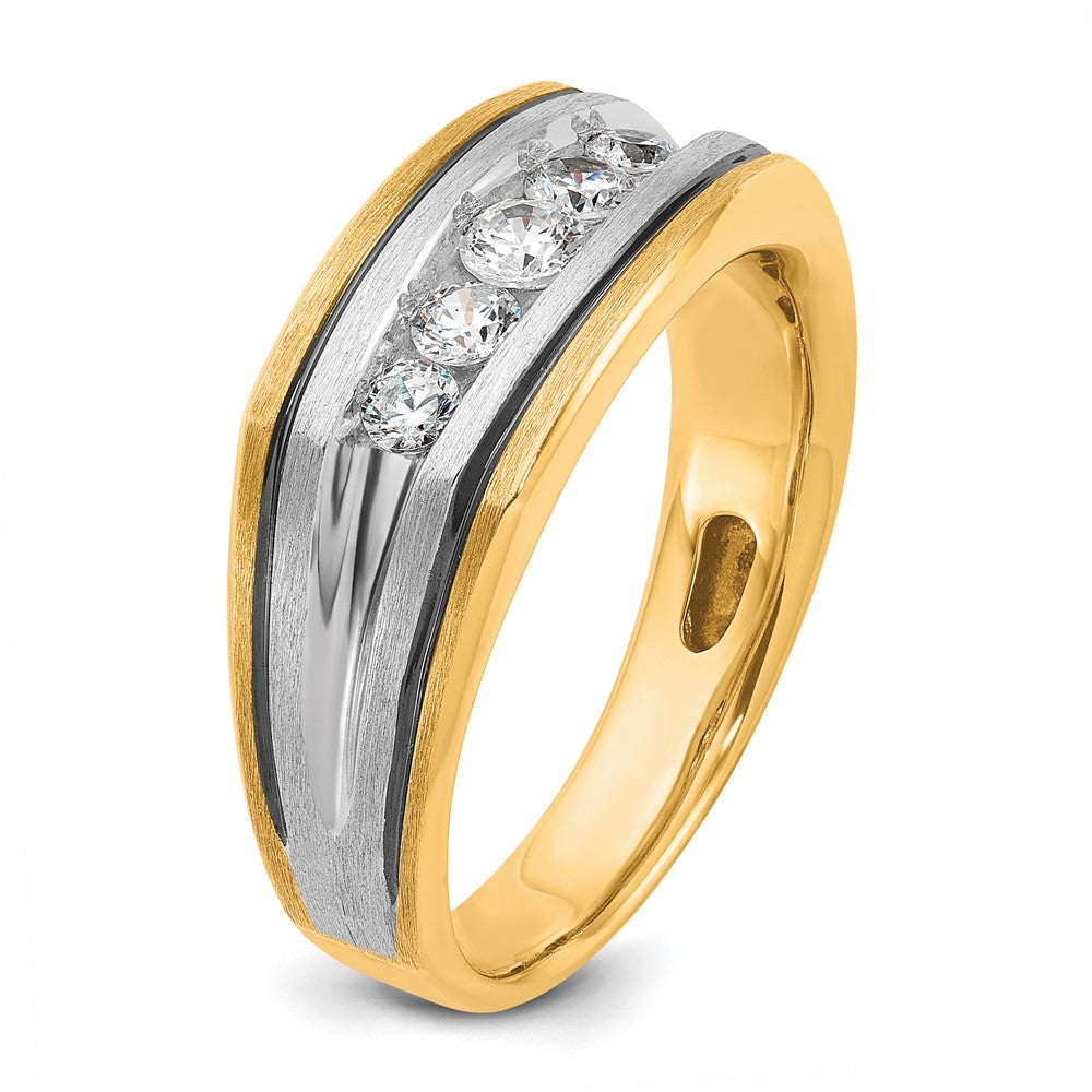 10K Two-Tone Ibgoodman With Black Rhodium Men'S Polished Satin And Grooved 5-Stone 1/2 Carat A Quality Diamond Ring
