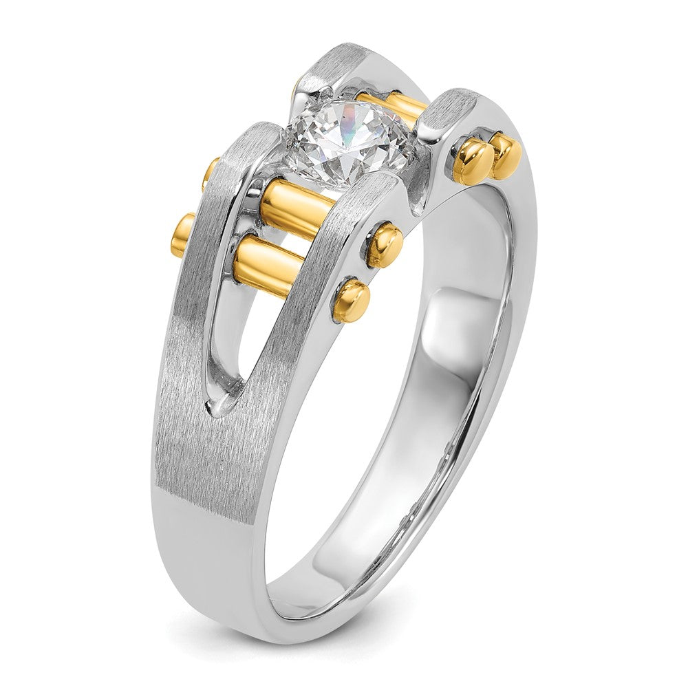 14k Two-Tone 3/8 Ct. Lab Grown Diamond VS/SI+ G+ Polished and Satin Cut-Out Solitaire Men's Ring
