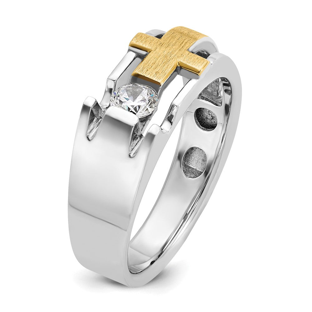 10K Two-Tone Ibgoodman Men'S Polished Satin And Cut-Out Cross Ring Mounting