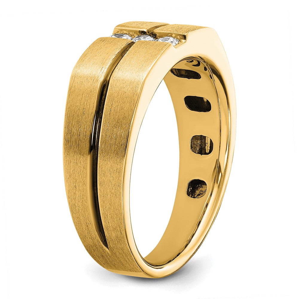 10K Yellow Gold Ibgoodman Men'S Satin And Grooved 3-Stone Ring Mounting