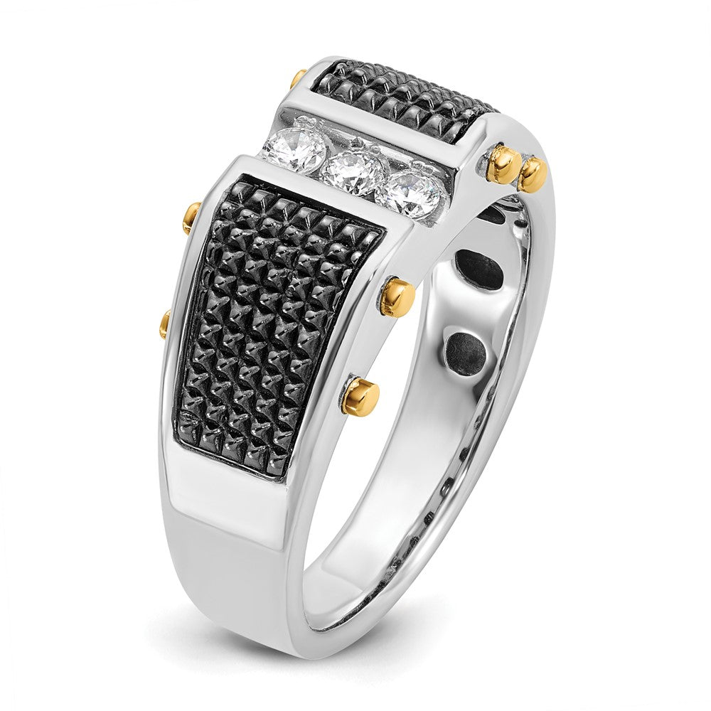 14k Two-tone Two Tone with Black Rhodium 1/4 Ct. Lab Grown Diamond VS/SI+ G+ Complete Polished and Textured Men's Ring