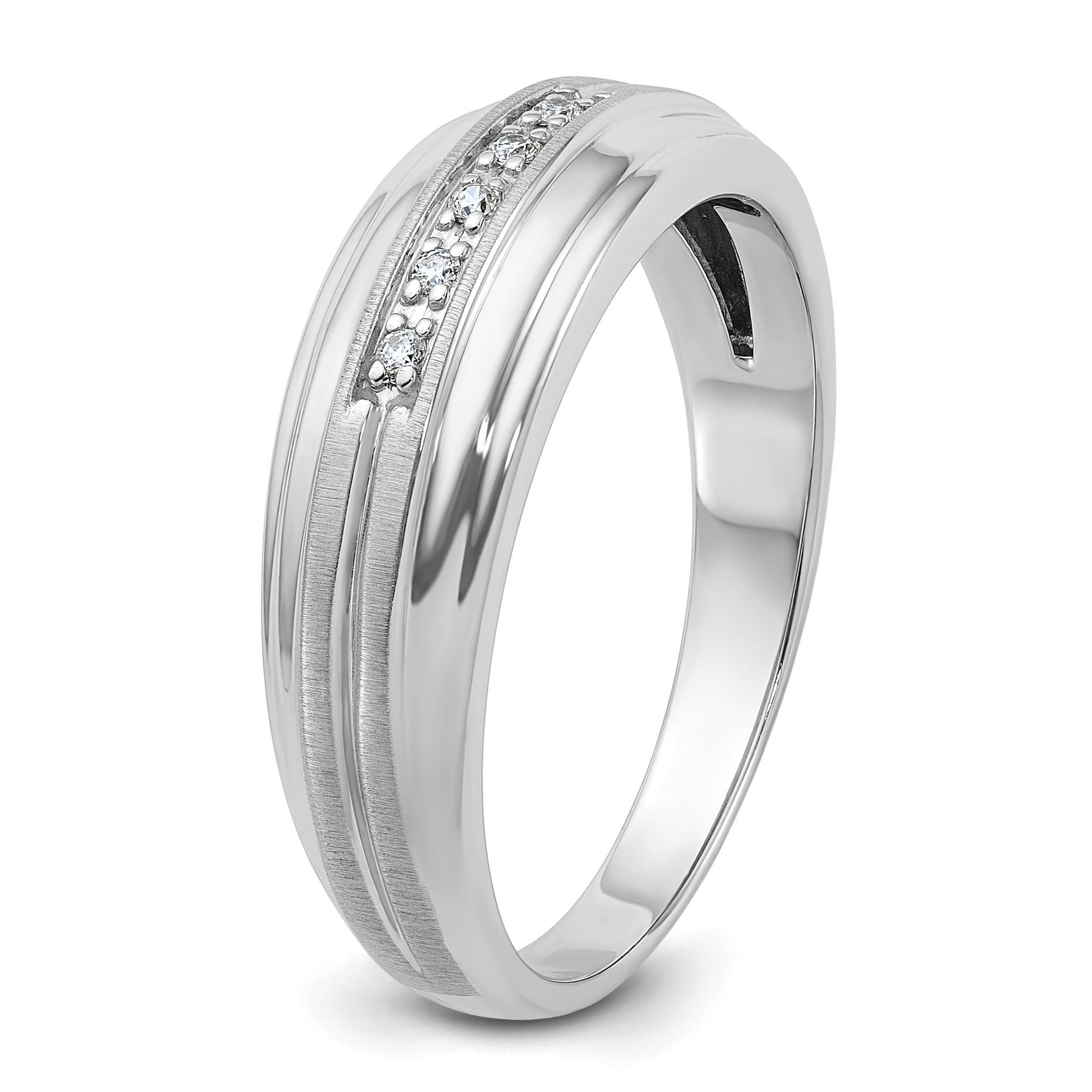10K White Gold Ibgoodman Men'S Polished Satin And Grooved 5-Stone 1/20 Carat A Quality Diamond Ring