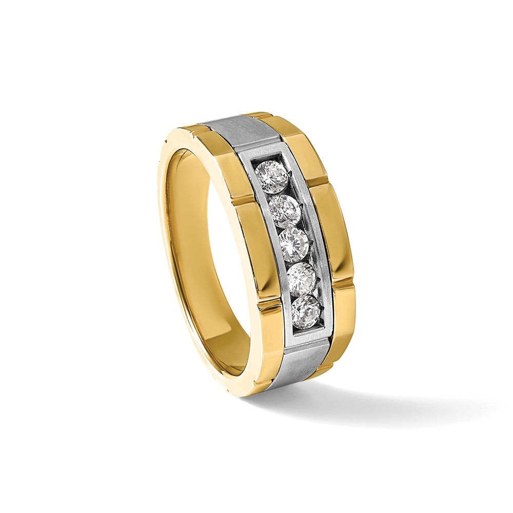 14k Two-tone Two Tone 1/2 Ct. Lab Grown Diamond VS/SI+ G+ Five Stone Complete Polished and Satin Men's Ring