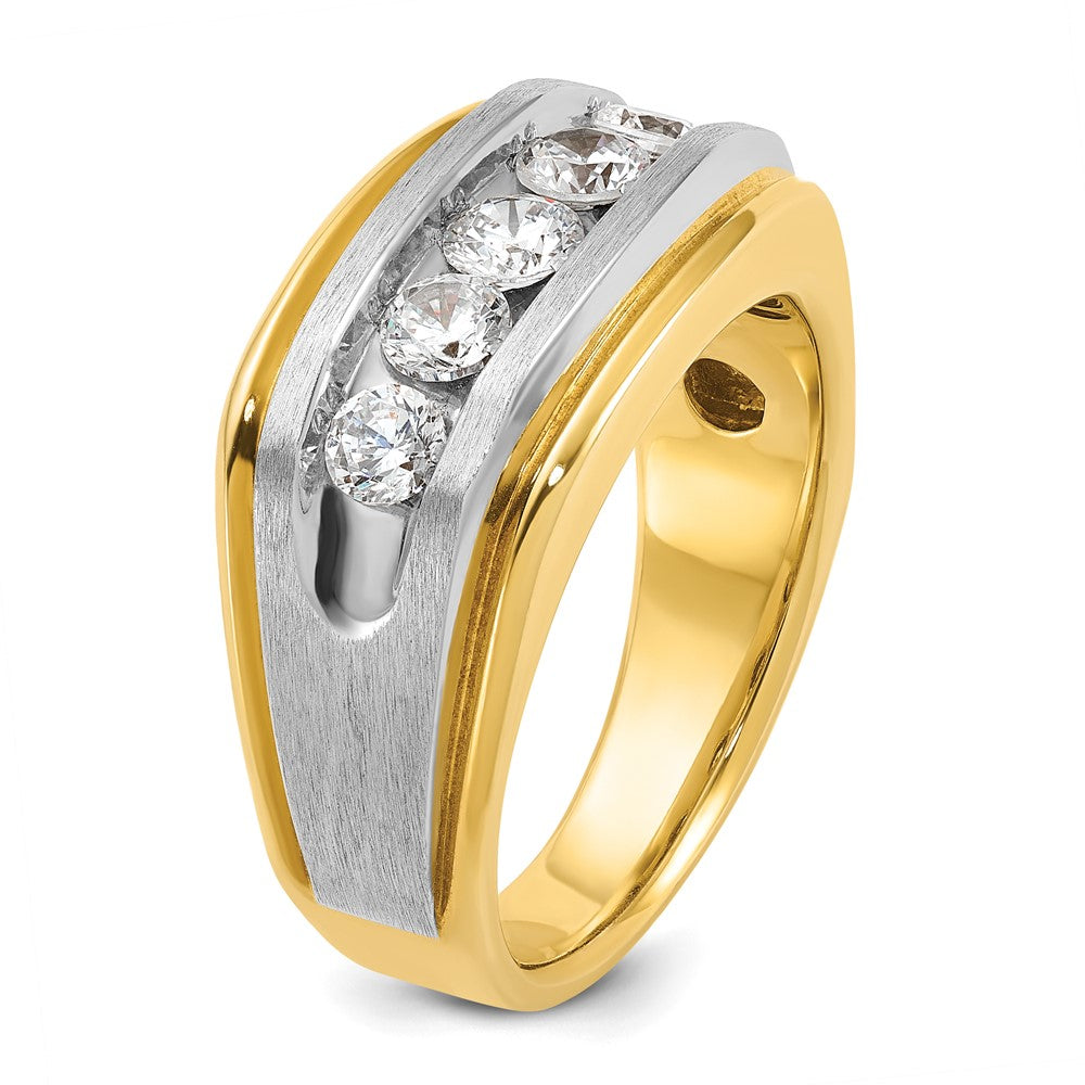 10K Two-Tone Ibgoodman Men'S Polished Satin And Grooved 5-Stone 1 Carat A Quality Diamond Ring