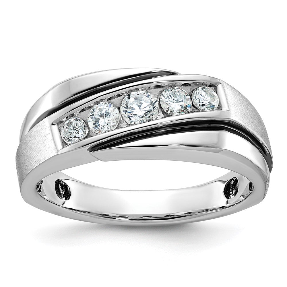 10K White Gold Men'S Polished Satin And Grooved Ring Mounting