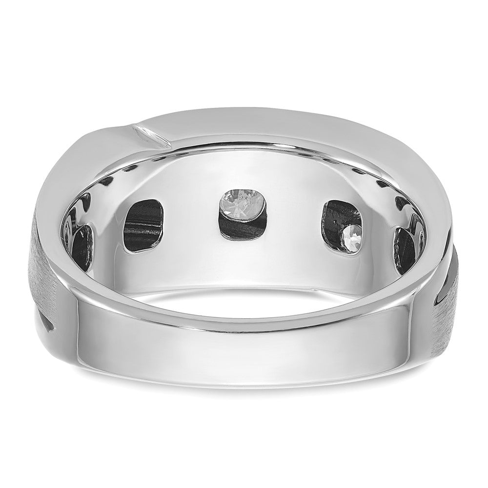 10K White Gold Men'S Polished Satin And Grooved Ring Mounting