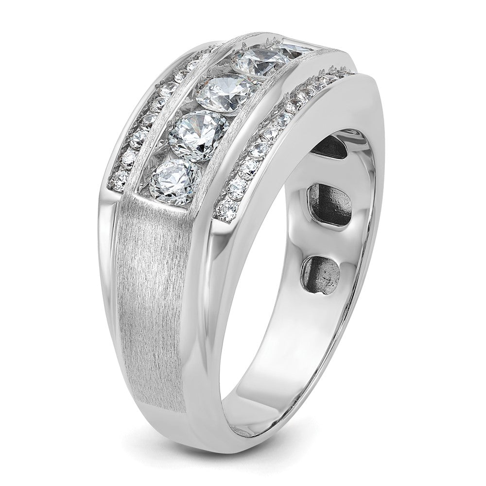 14k White Gold 1 7/8 Ct. Lab Grown Diamond VS/SI+ G+ Polished and Satin Three Row Men's Ring
