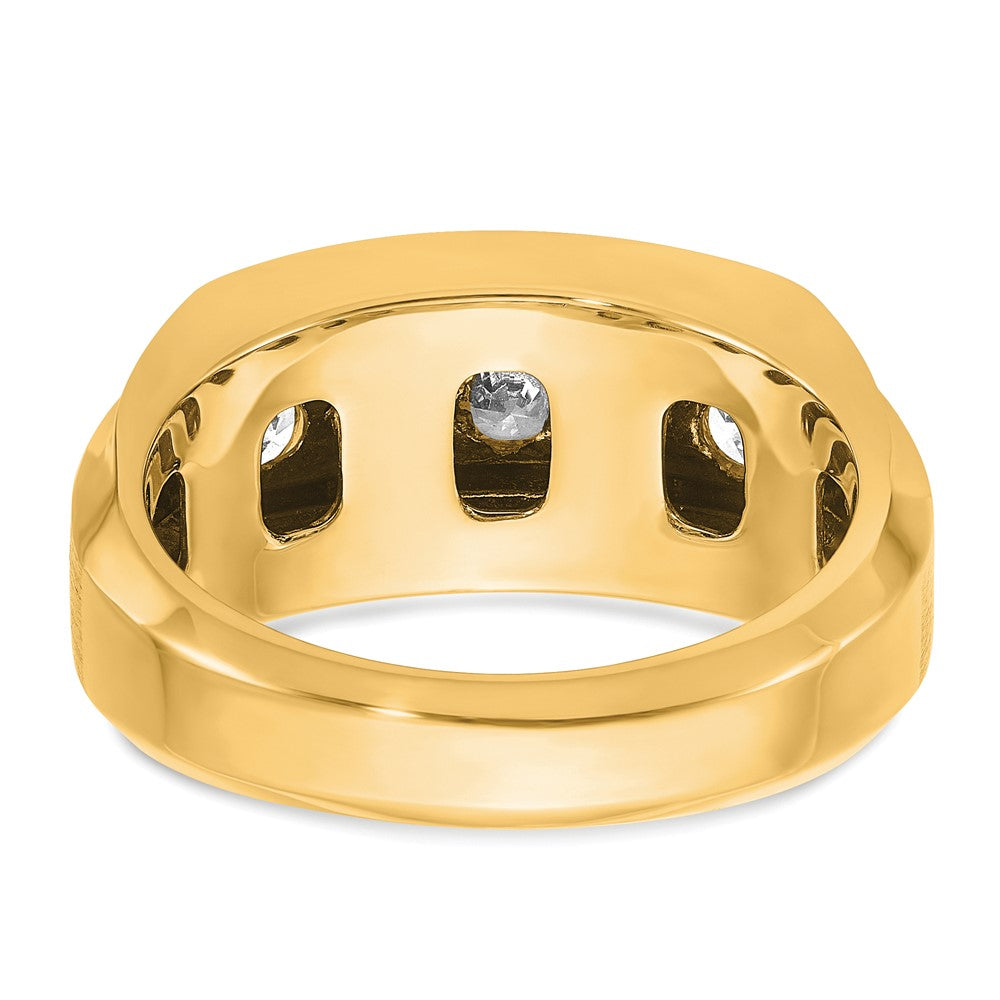 14k Yellow Gold 1 7/8 Ct. Lab Grown Diamond VS/SI+ G+ Polished and Satin Three Row Men's Ring