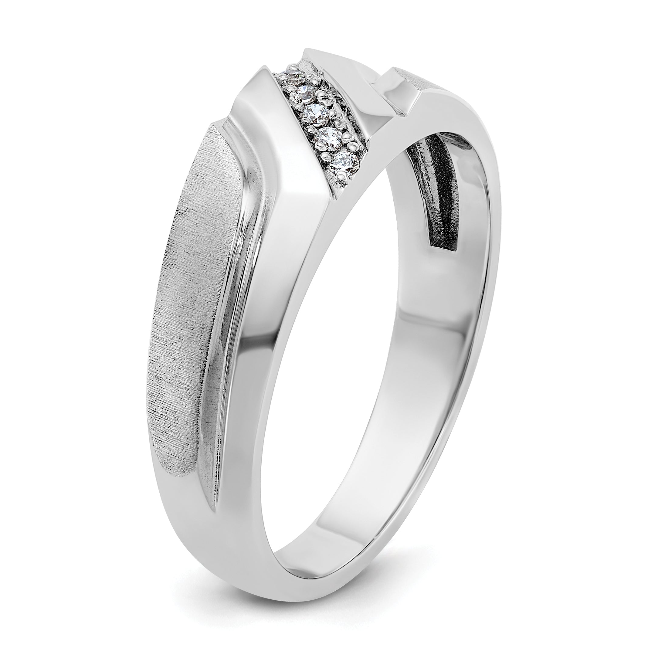 10K White Gold Ibgoodman Men'S Polished Satin And Grooved 5-Stone 1/20 Carat A Quality Diamond Ring