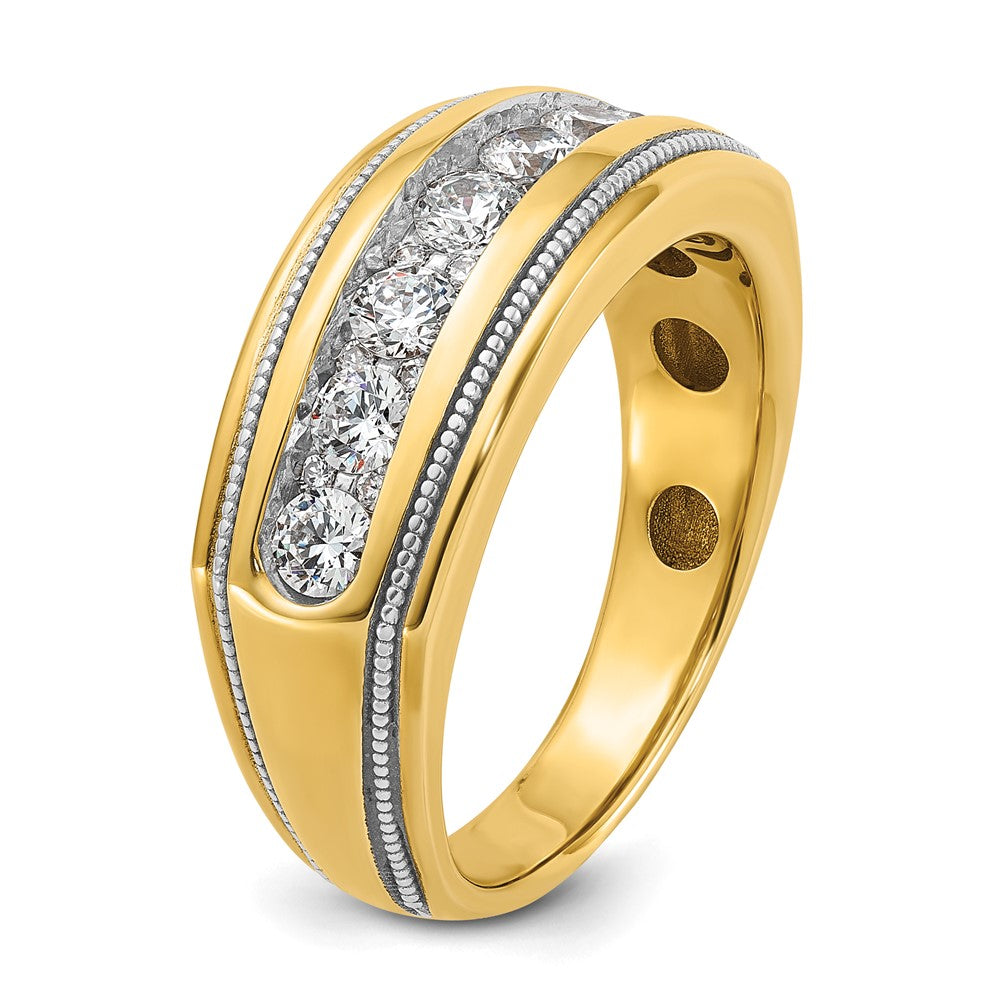 14k Yellow & Rhodium with White 1 1/5 Ct. Lab Grown Diamond VS/SI+ G+ Polished and Milgrain Men's Ring