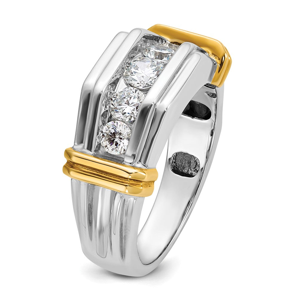 14K Two Tone True Origin Ibgoodman 1 Carat Lab Grown Diamond Vs+ F+ Five Stone Complete Polished And Grooved Men'S Ring