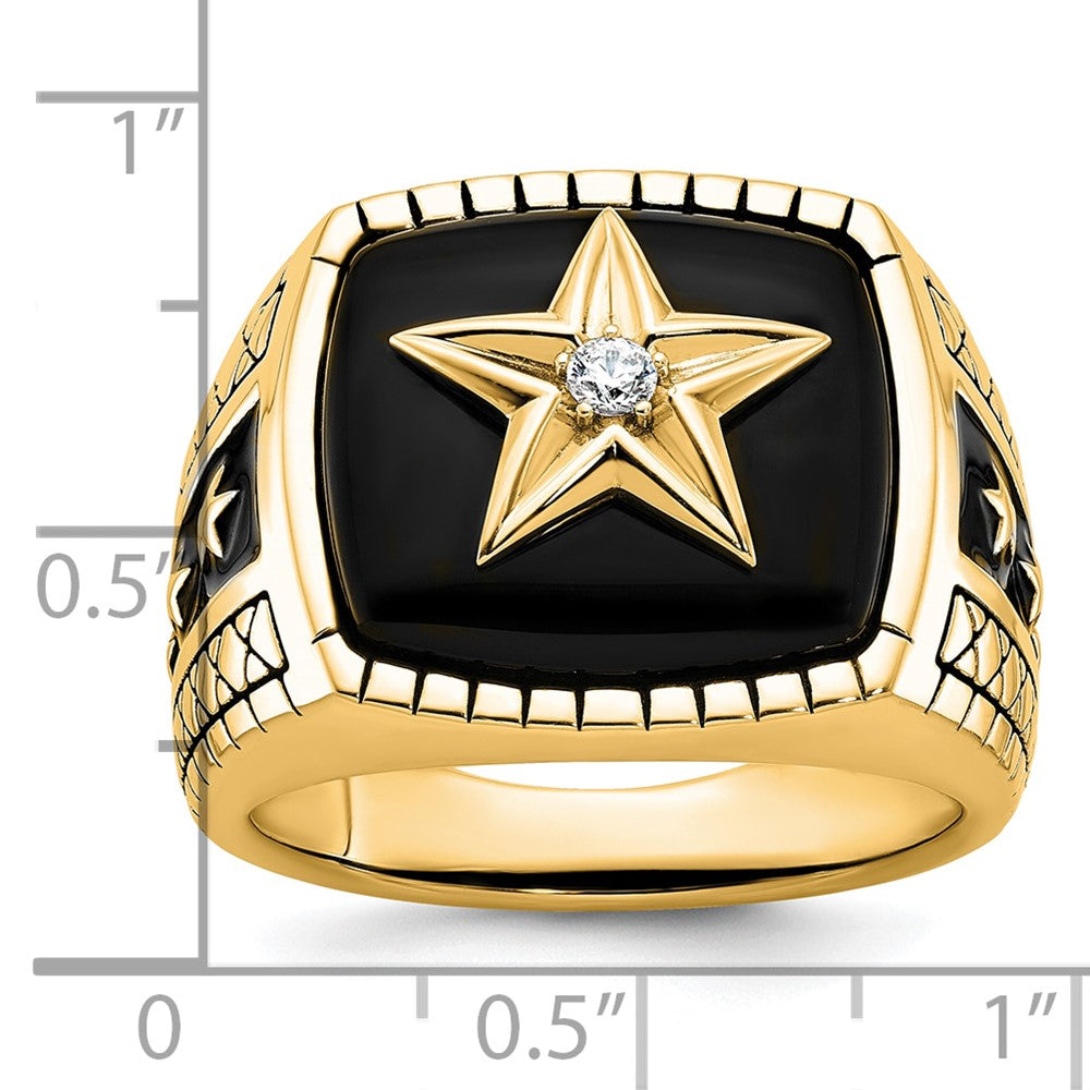 10K Yellow Gold 10K Polished And Antiqued Star Onyx Diamond Men'S Ring