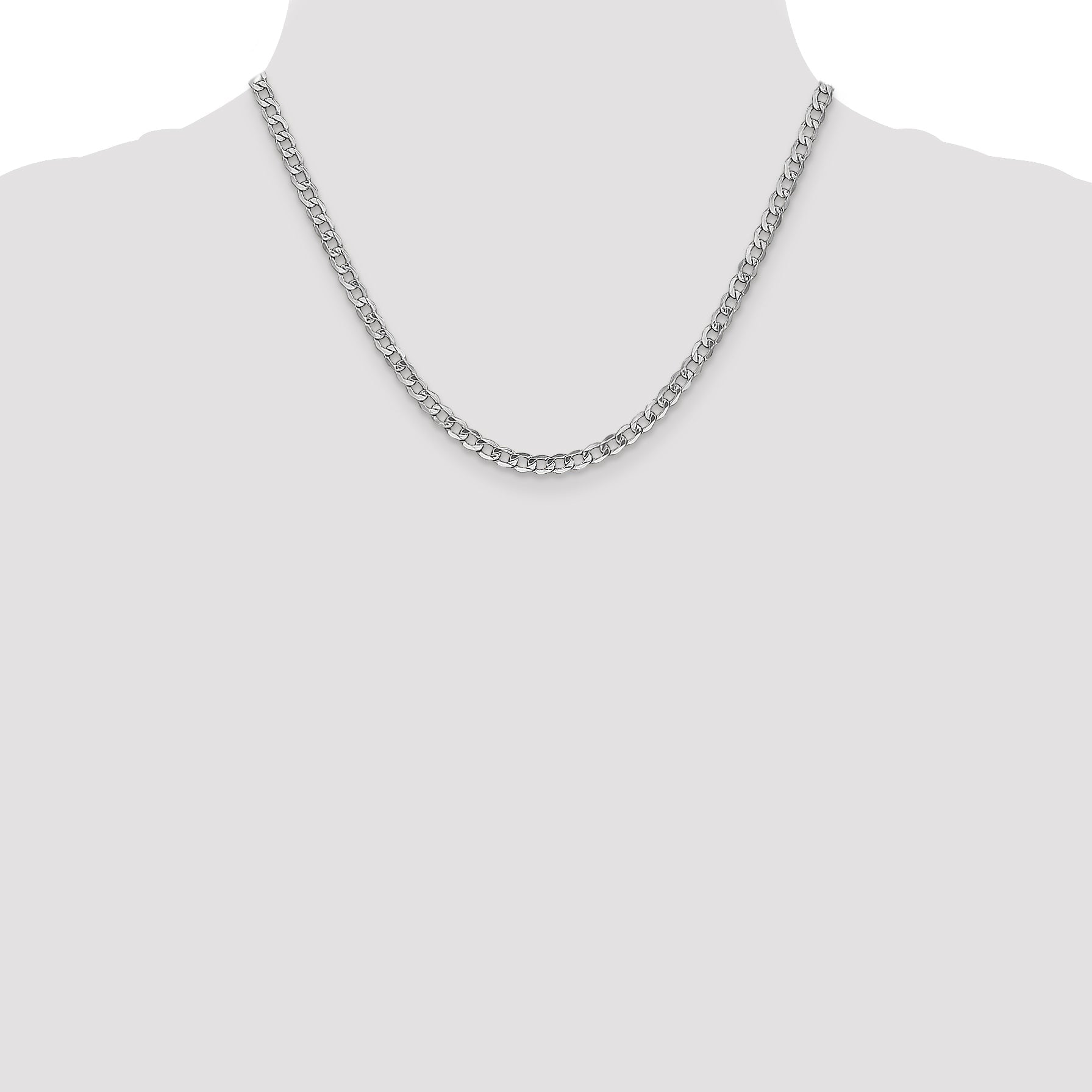 14K White Gold 18 Inch 4.3mm Semi-Solid Curb With Lobster Clasp Chain Necklace