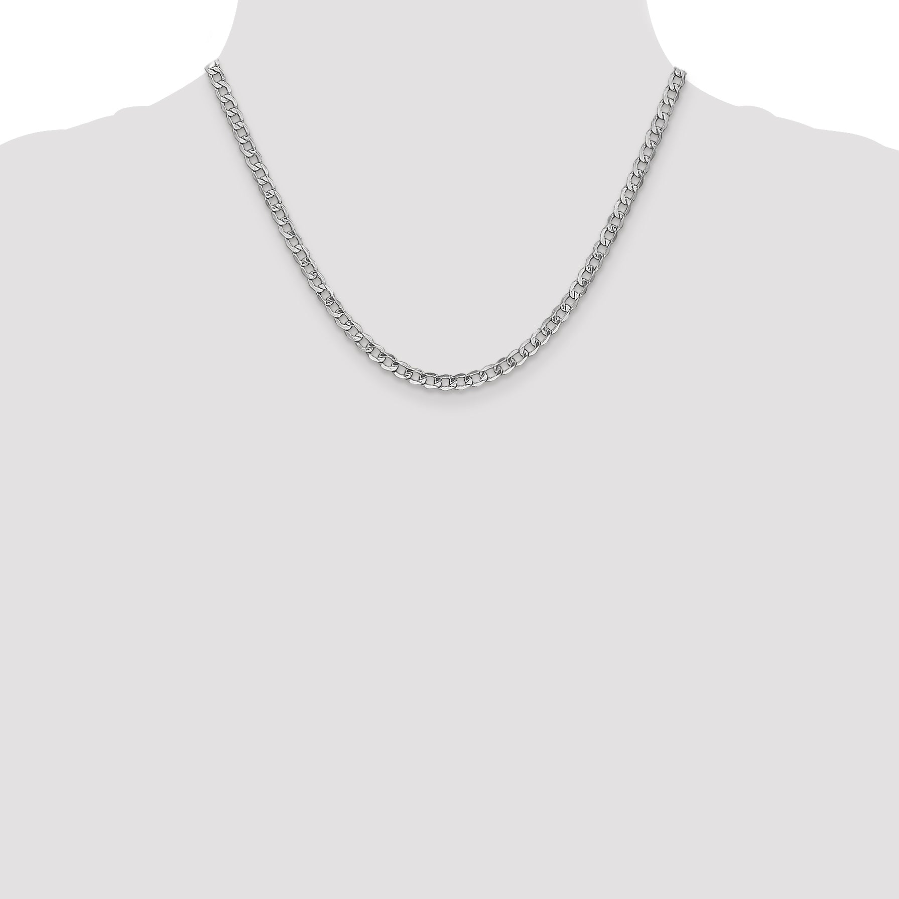 14K White Gold 20 Inch 4.3mm Semi-Solid Curb With Lobster Clasp Chain Necklace