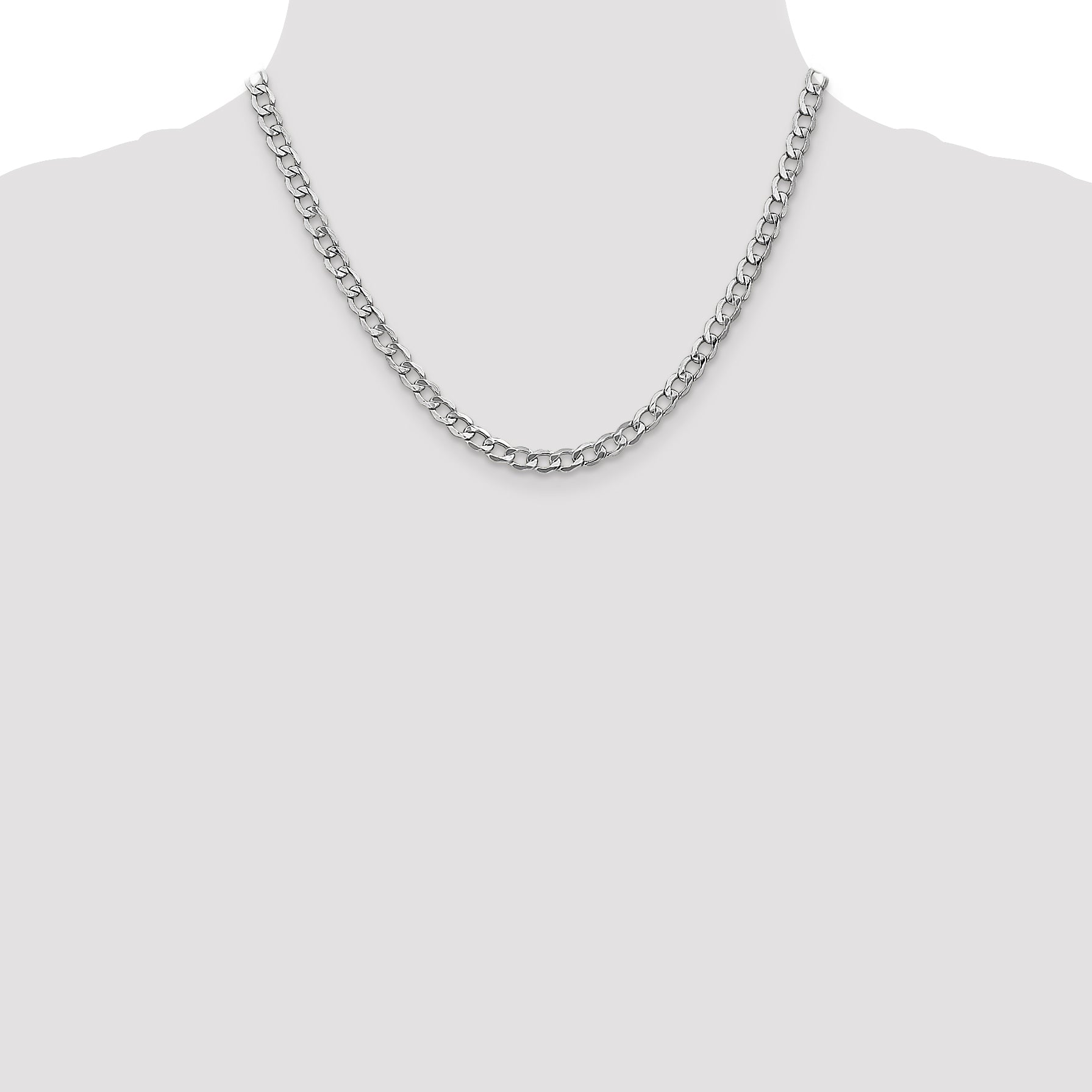 14K White Gold 18 Inch 5.25mm Semi-Solid Curb With Lobster Clasp Chain Necklace