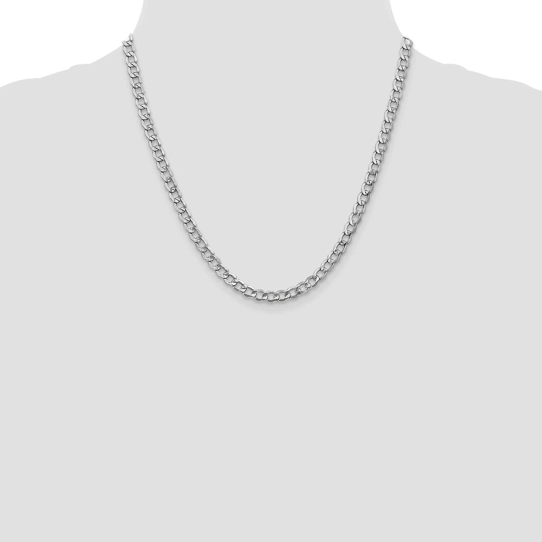14K White Gold 20 Inch 5.25mm Semi-Solid Curb With Lobster Clasp Chain Necklace
