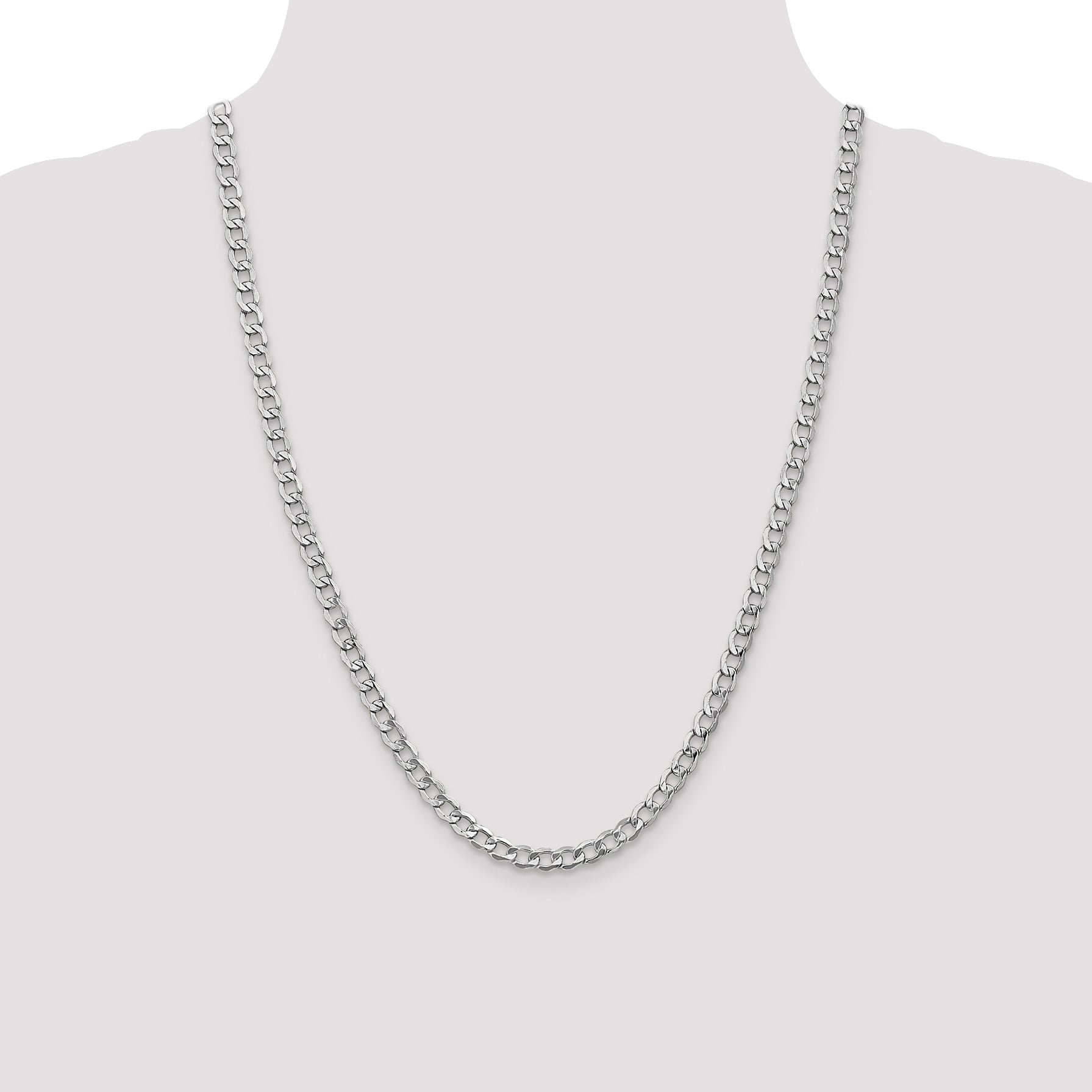 14K White Gold 24 Inch 5.25mm Semi-Solid Curb With Lobster Clasp Chain Necklace