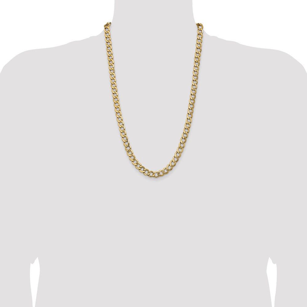 14K Yellow Gold 26 Inch 9mm Semi-Solid Curb With Lobster Clasp Chain Necklace