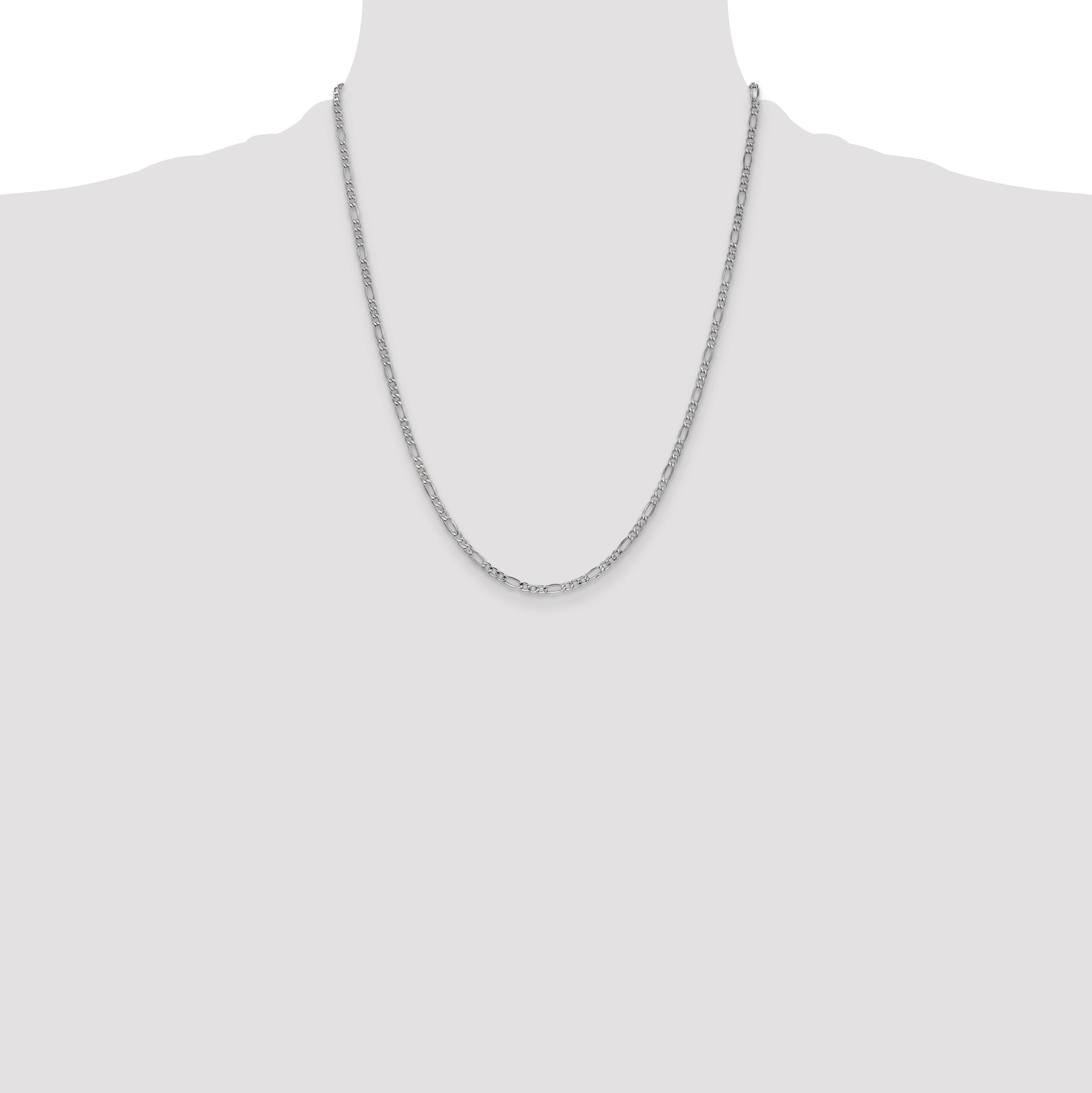 14K White Gold 22 Inch 2.5mm Semi-Solid Figaro With Lobster Clasp Chain Necklace