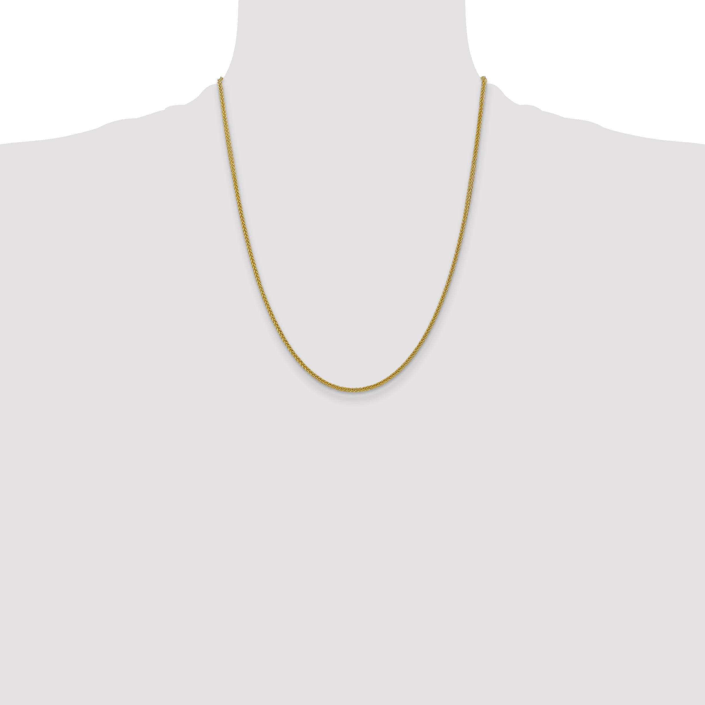 14K Yellow Gold 22 Inch 2mm Semi-Solid 3-Wire Wheat With Lobster Clasp Chain Necklace