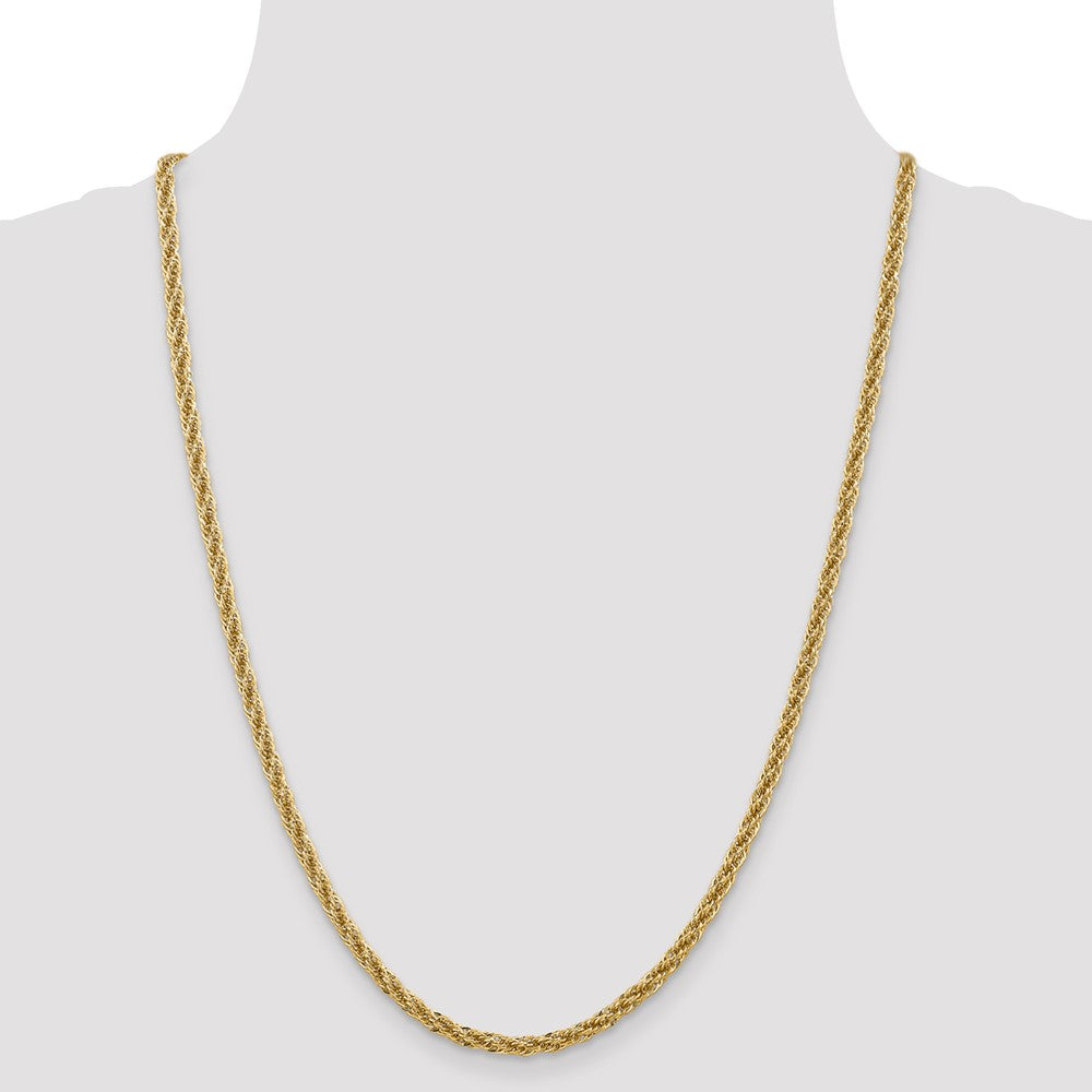 14K Yellow Gold 24 Inch 3.3mm Diamond-Cut Semi Solid With Lobster Clasp Chain Necklace