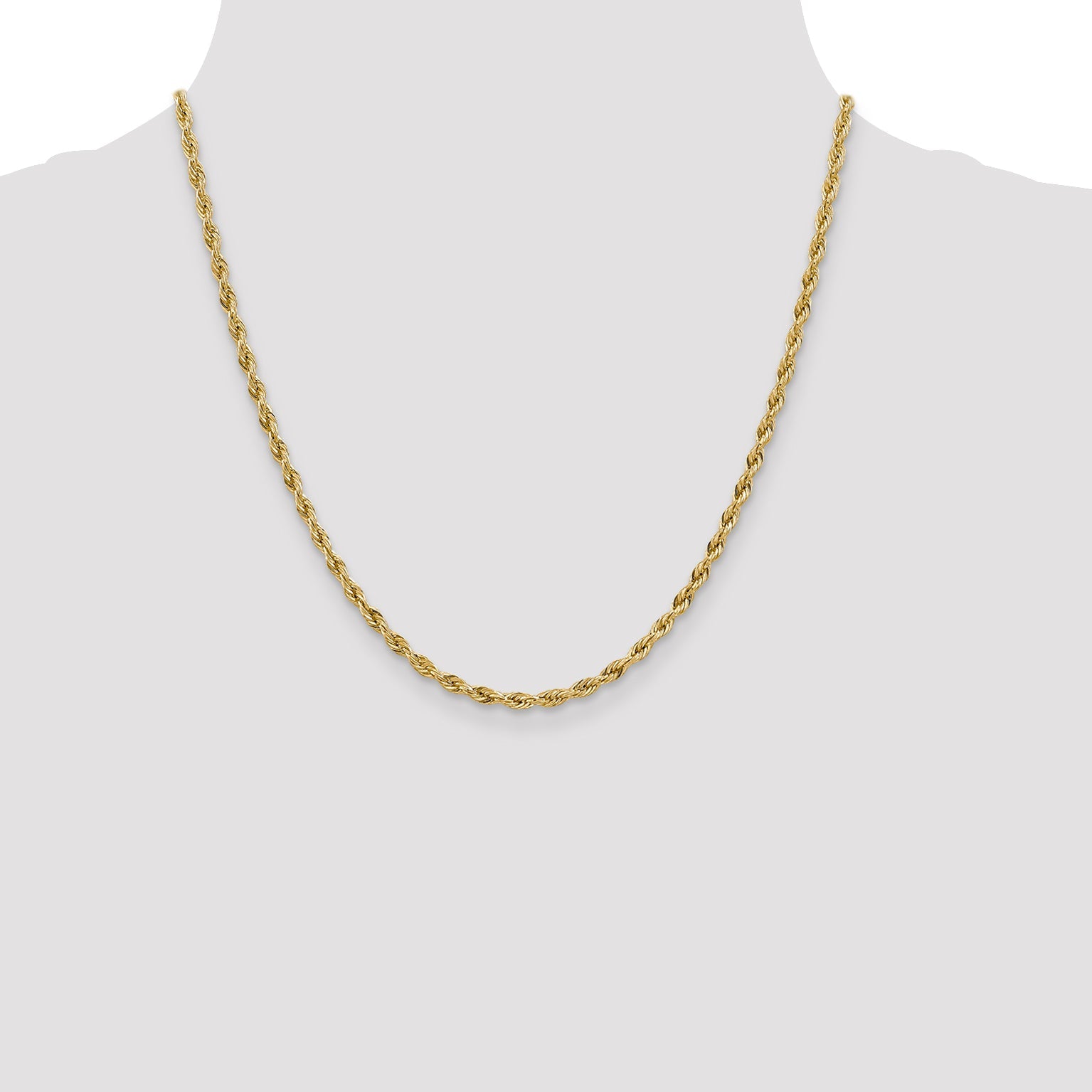 14K Yellow Gold 20 Inch 3mm Semi Solid Rope With Lobster Clasp Chain Necklace