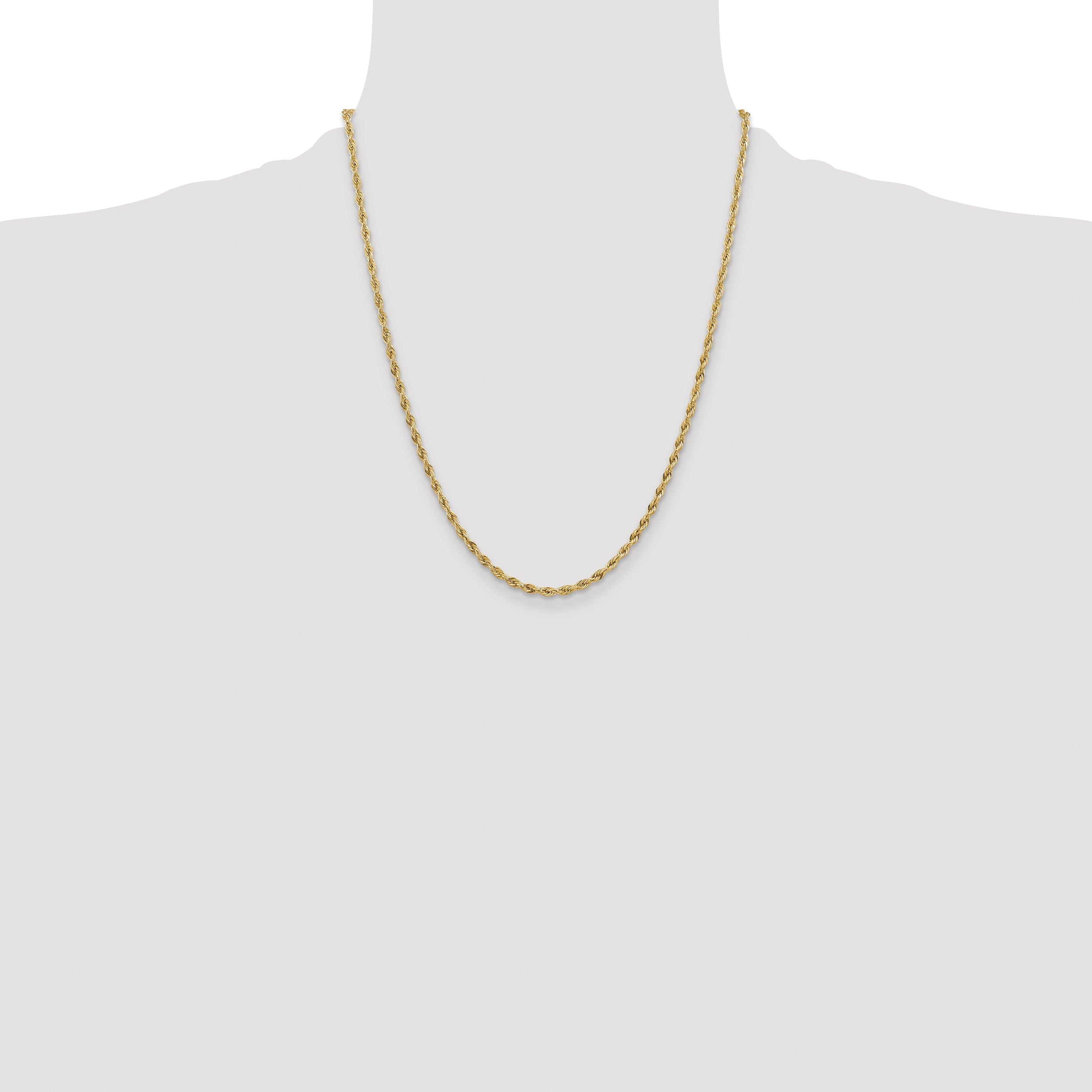 14K Yellow Gold 22 Inch 3mm Semi Solid Rope With Lobster Clasp Chain Necklace