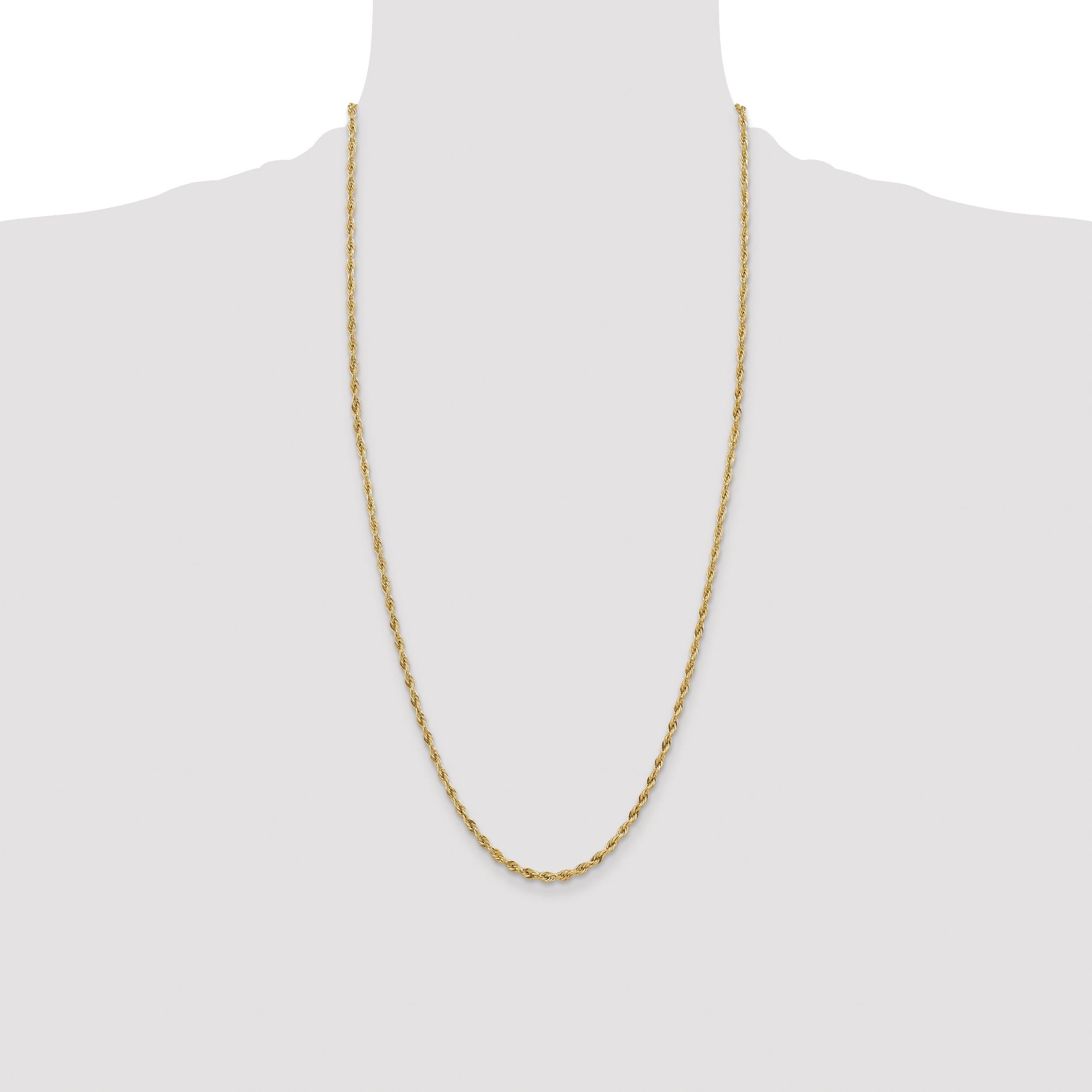 14K Yellow Gold 28 Inch 3mm Semi Solid Rope With Lobster Clasp Chain Necklace
