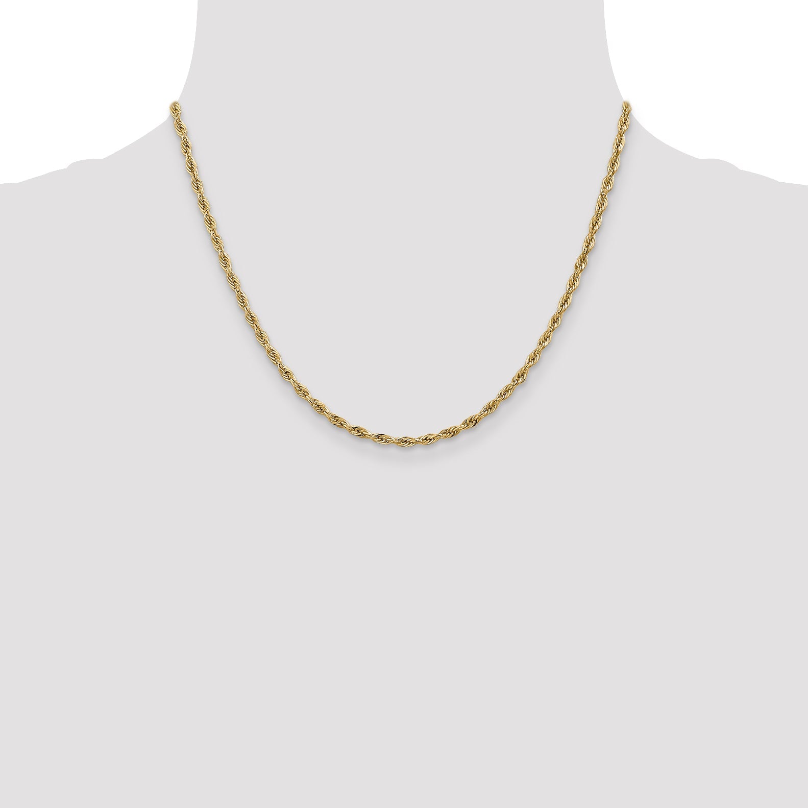 14K Yellow Gold 18 Inch 2.8mm Semi Solid Rope With Lobster Clasp Chain Necklace