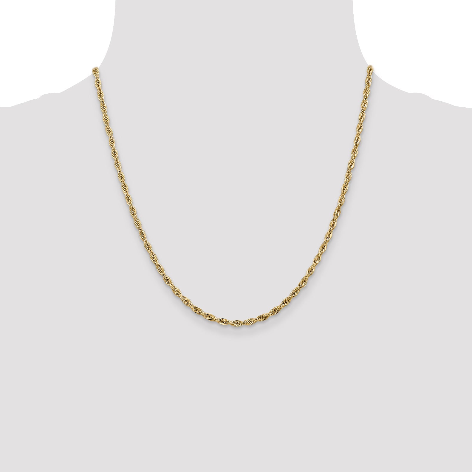 14K Yellow Gold 20 Inch 2.8mm Semi Solid Rope With Lobster Clasp Chain Necklace
