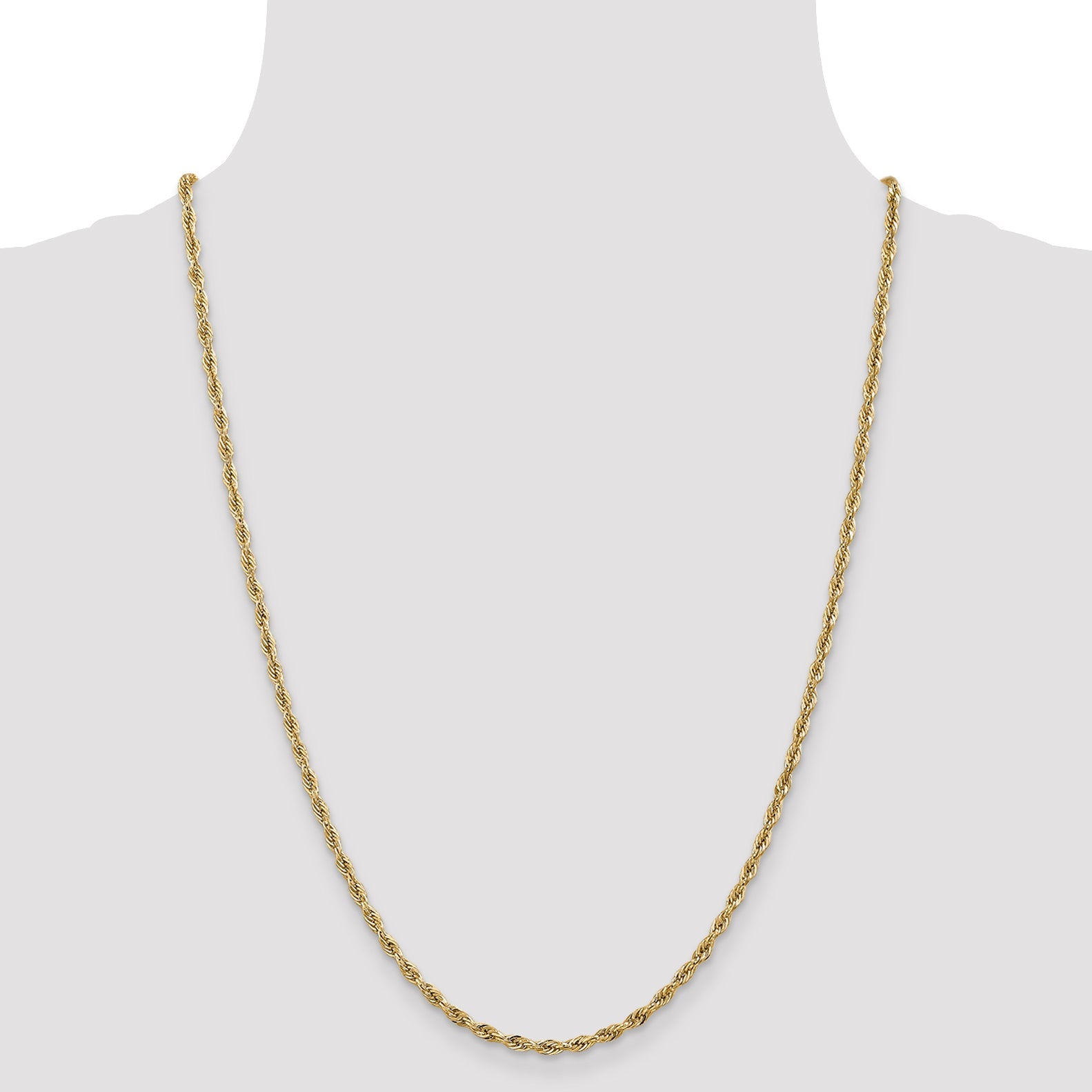 14K Yellow Gold 24 Inch 2.8mm Semi Solid Rope With Lobster Clasp Chain Necklace