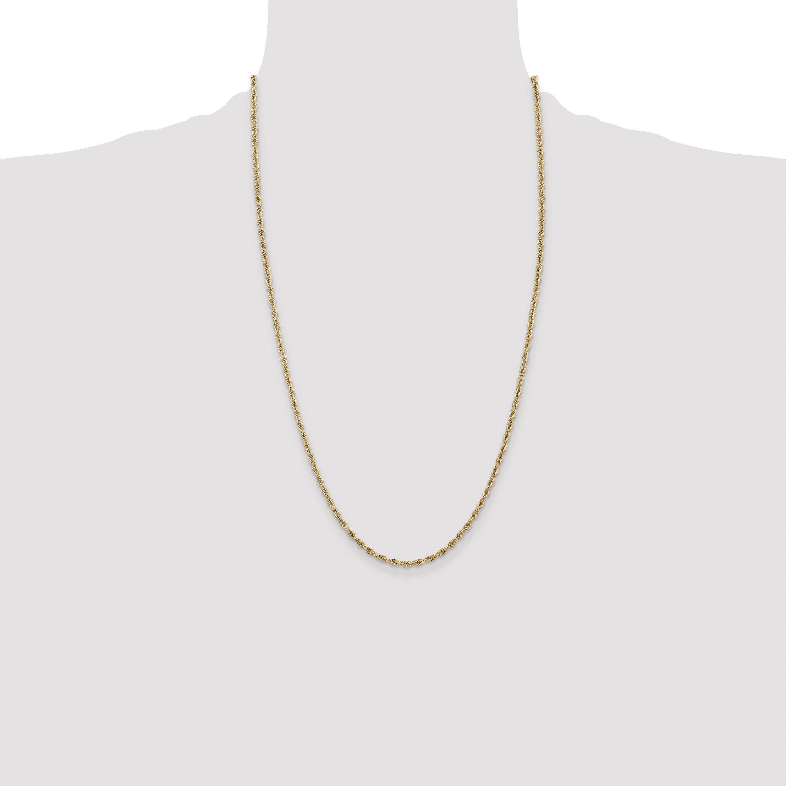 14K Yellow Gold 26 Inch 2.8mm Semi Solid Rope With Lobster Clasp Chain Necklace