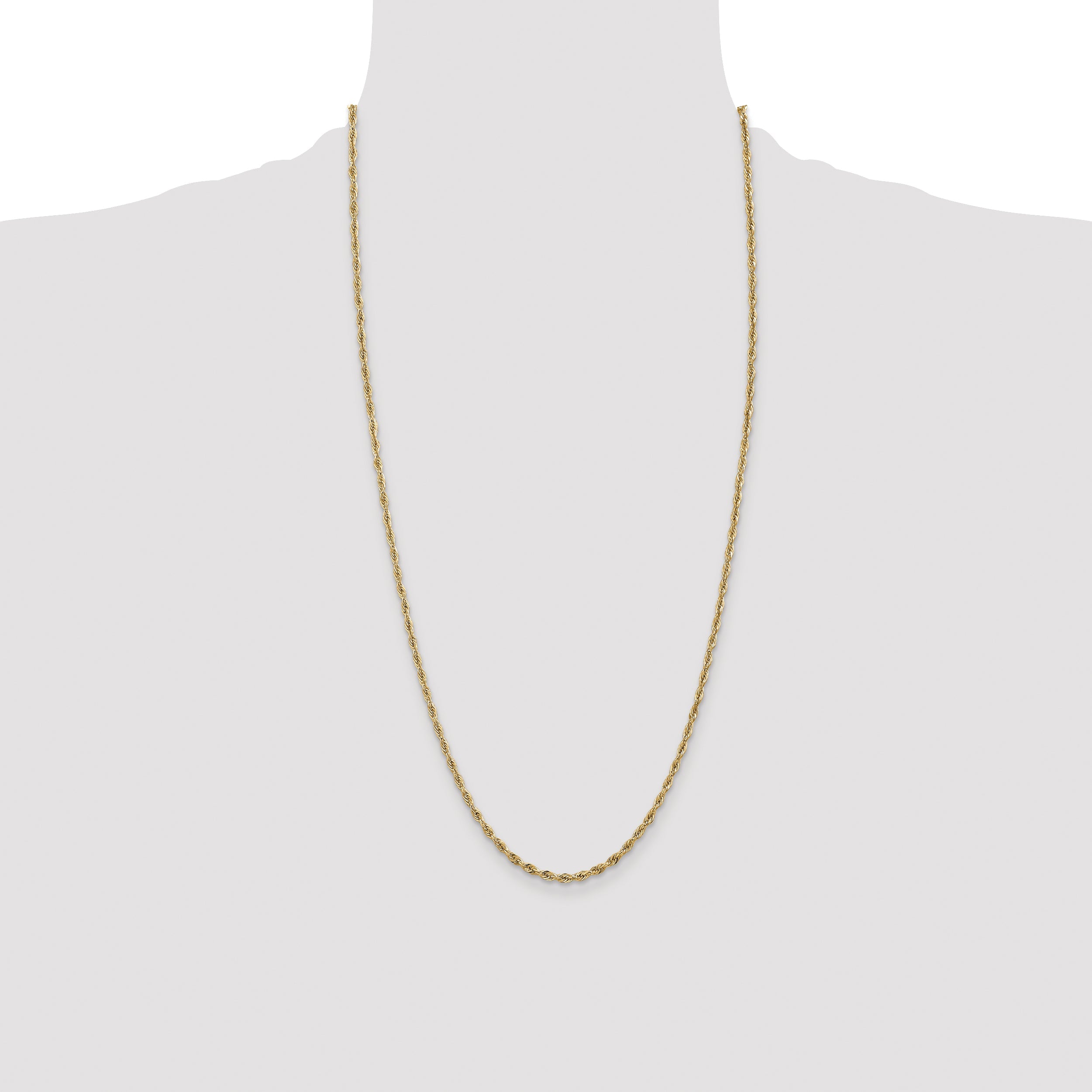 14K Yellow Gold 28 Inch 2.8mm Semi Solid Rope With Lobster Clasp Chain Necklace