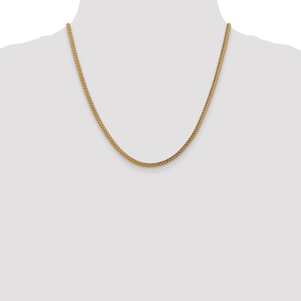 14K Yellow Gold 20 Inch 3mm Semi-Solid Franco With Fancy Lobster Clasp Chain Necklace