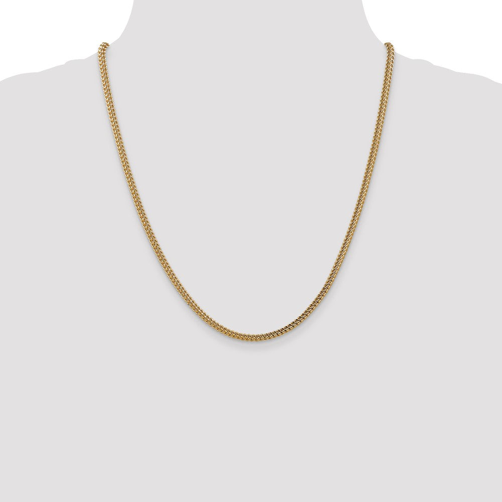 14K Yellow Gold 22 Inch 3mm Semi-Solid Franco With Fancy Lobster Clasp Chain Necklace