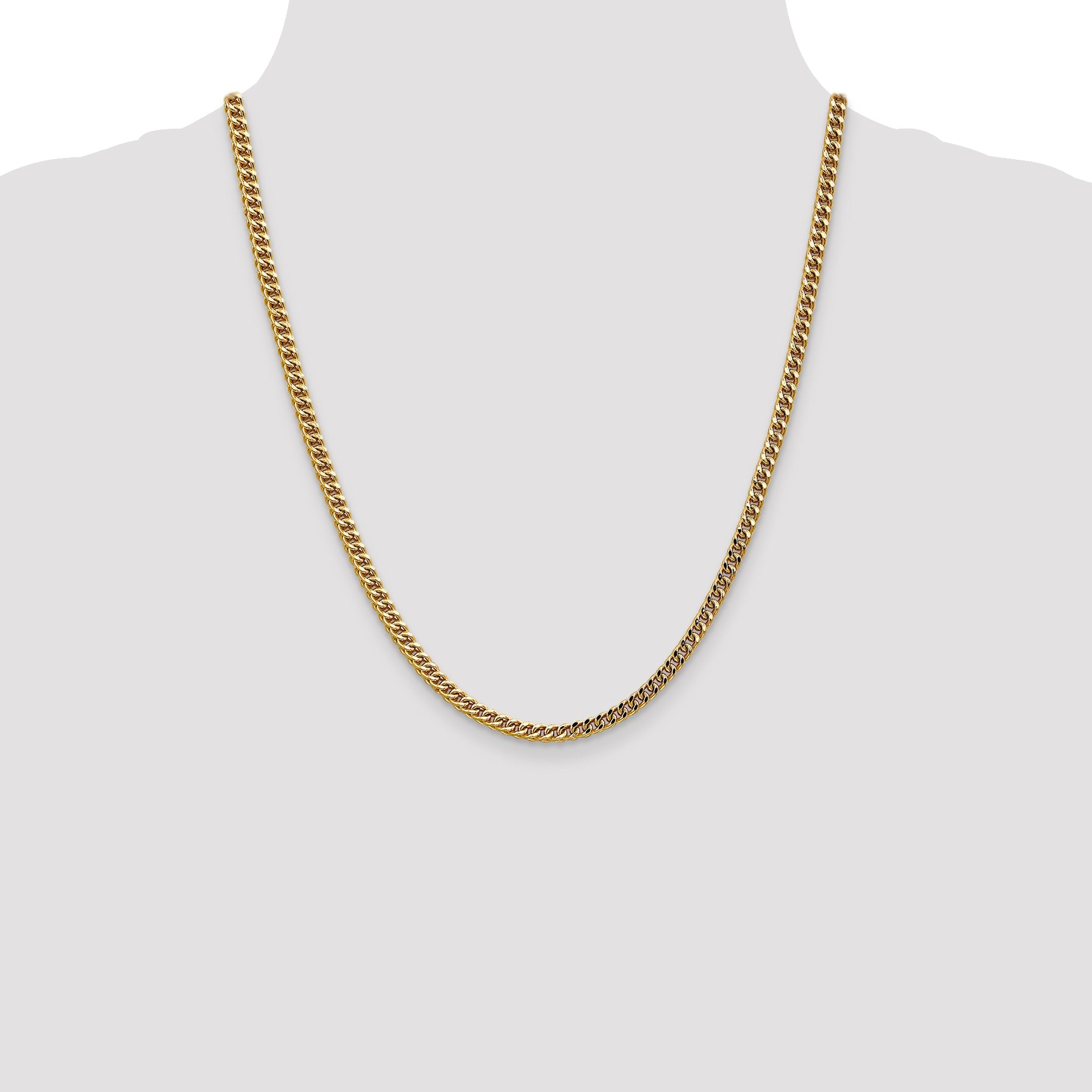 14K Yellow Gold 22 Inch 3.7mm Semi-Solid Franco With Fancy Lobster Clasp Chain Necklace
