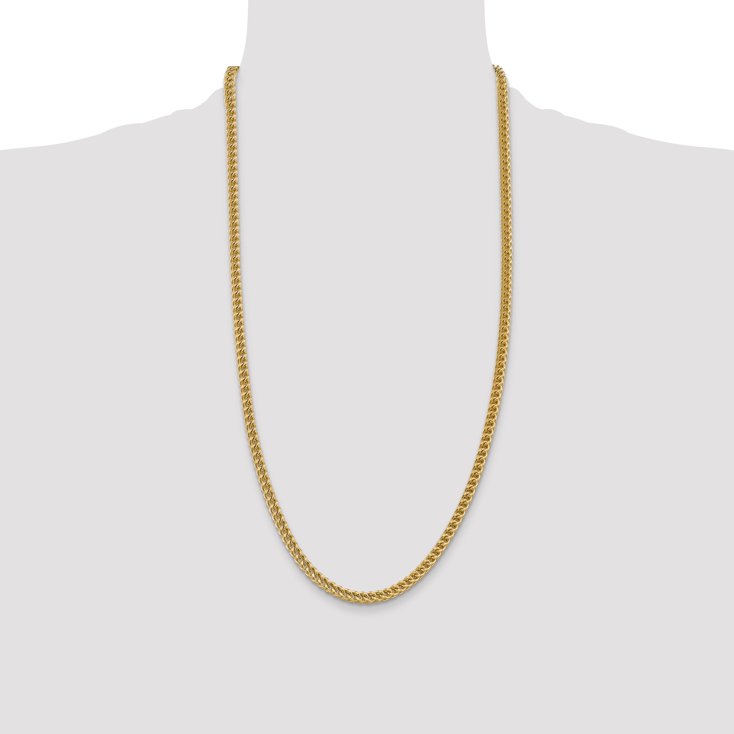 14K Yellow Gold 28 Inch 4.5mm Semi-Solid Franco With Fancy Lobster Clasp Chain Necklace