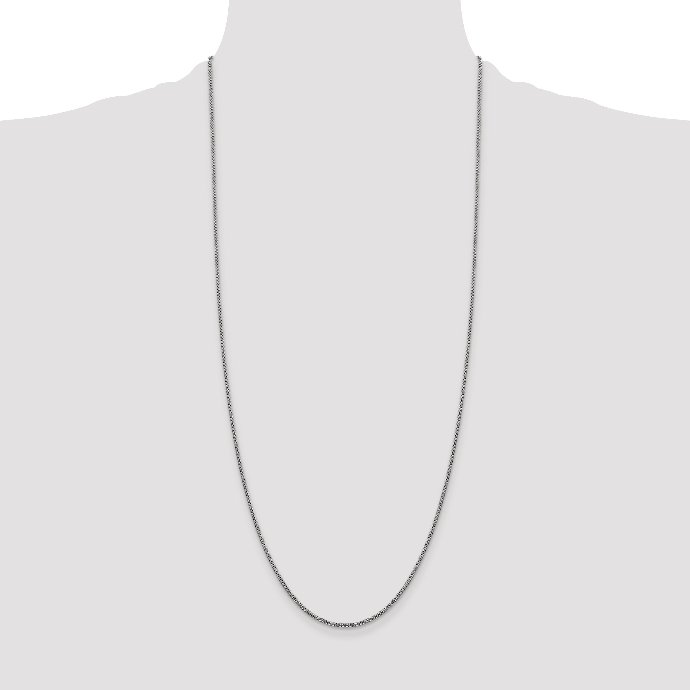 14K White Gold 30 Inch 1.5mm Semi-Solid Round Box With Lobster Clasp Chain Necklace