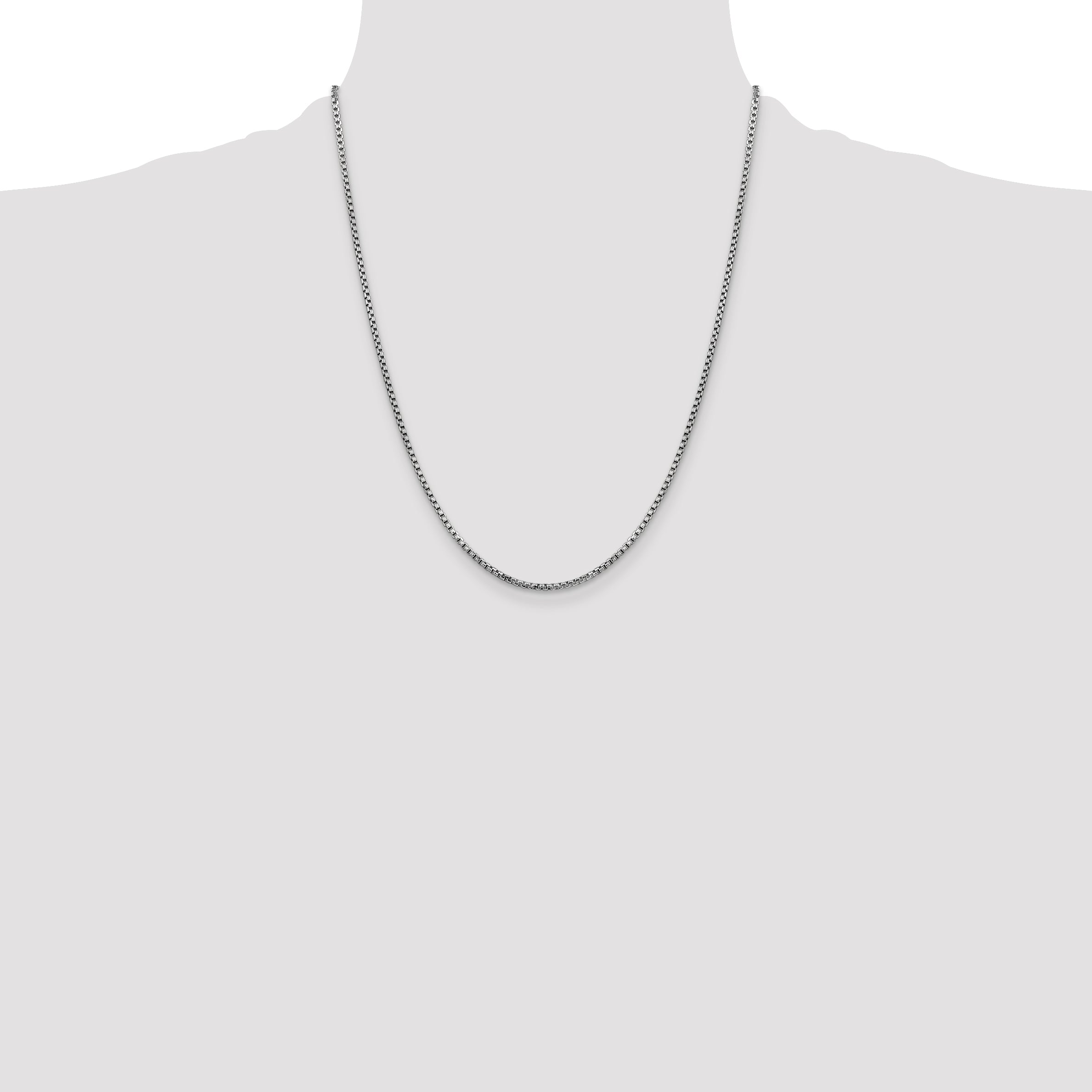 14K White Gold 22 Inch 1.75mm Semi-Solid Round Box With Lobster Clasp Chain Necklace