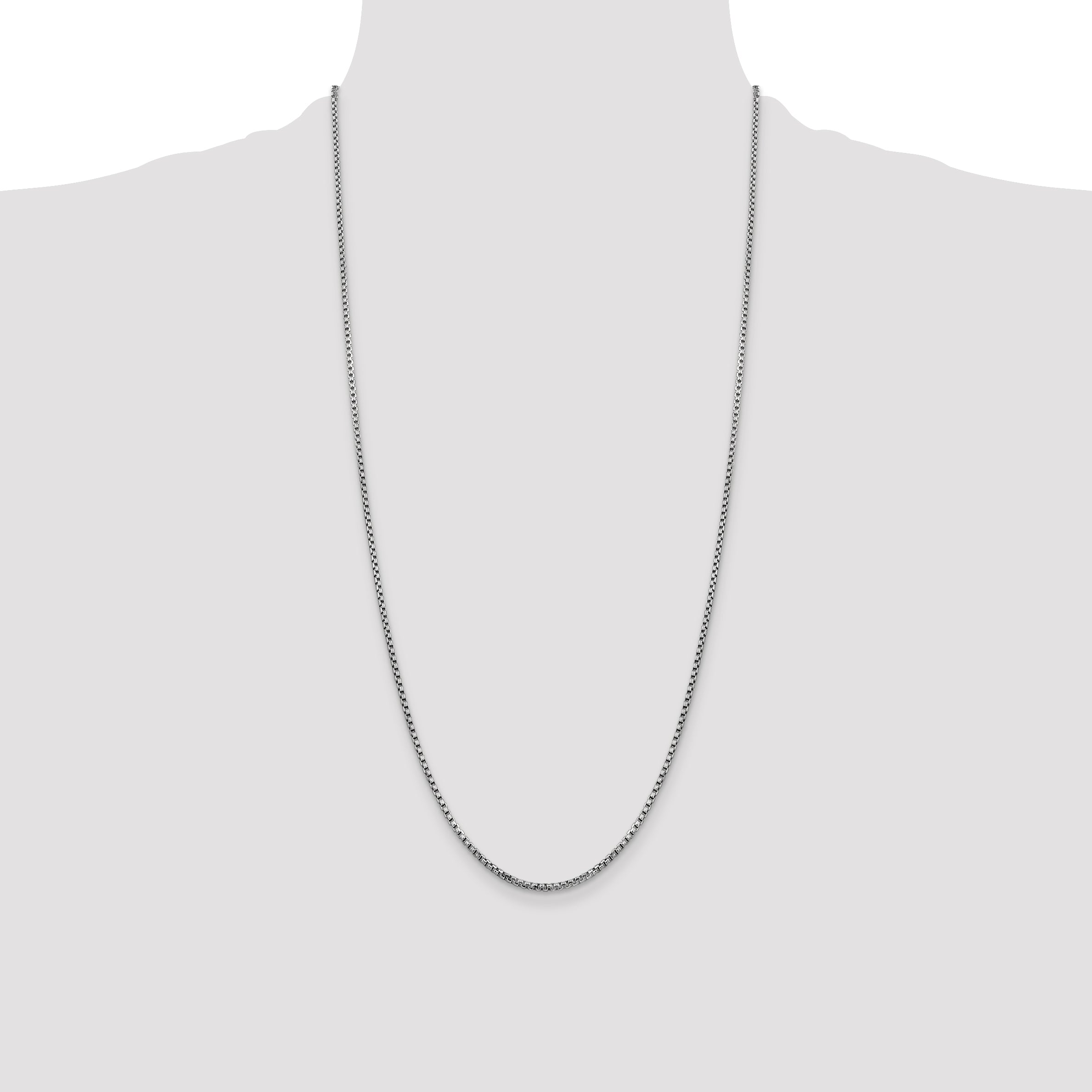 14K White Gold 28 Inch 1.75mm Semi-Solid Round Box With Lobster Clasp Chain Necklace