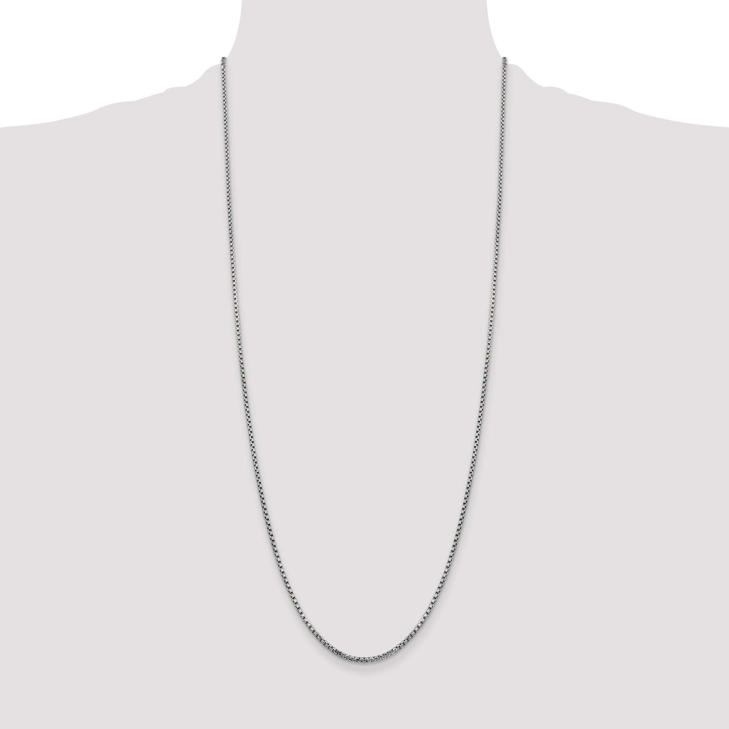14K White Gold 30 Inch 1.75mm Semi-Solid Round Box With Lobster Clasp Chain Necklace
