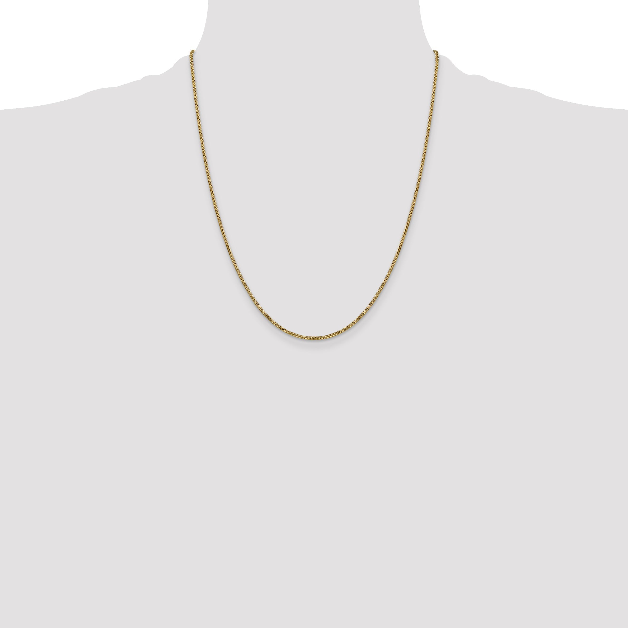 14K Yellow Gold 22 Inch 1.5mm Semi-Solid Round Box With Lobster Clasp Chain Necklace