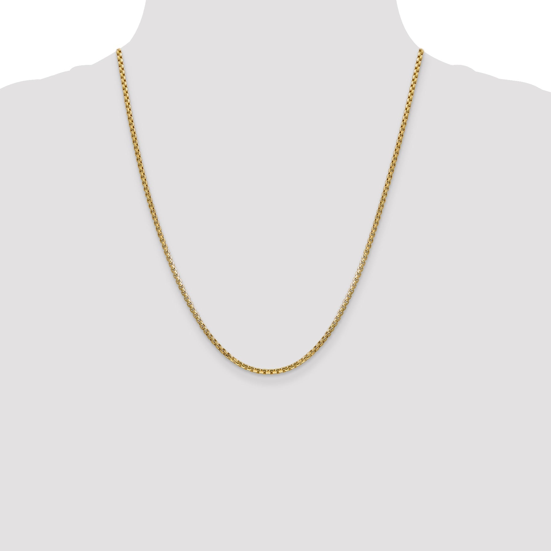 14K Yellow Gold 22 Inch 2.45mm Semi-Solid Round Box With Lobster Clasp Chain Necklace