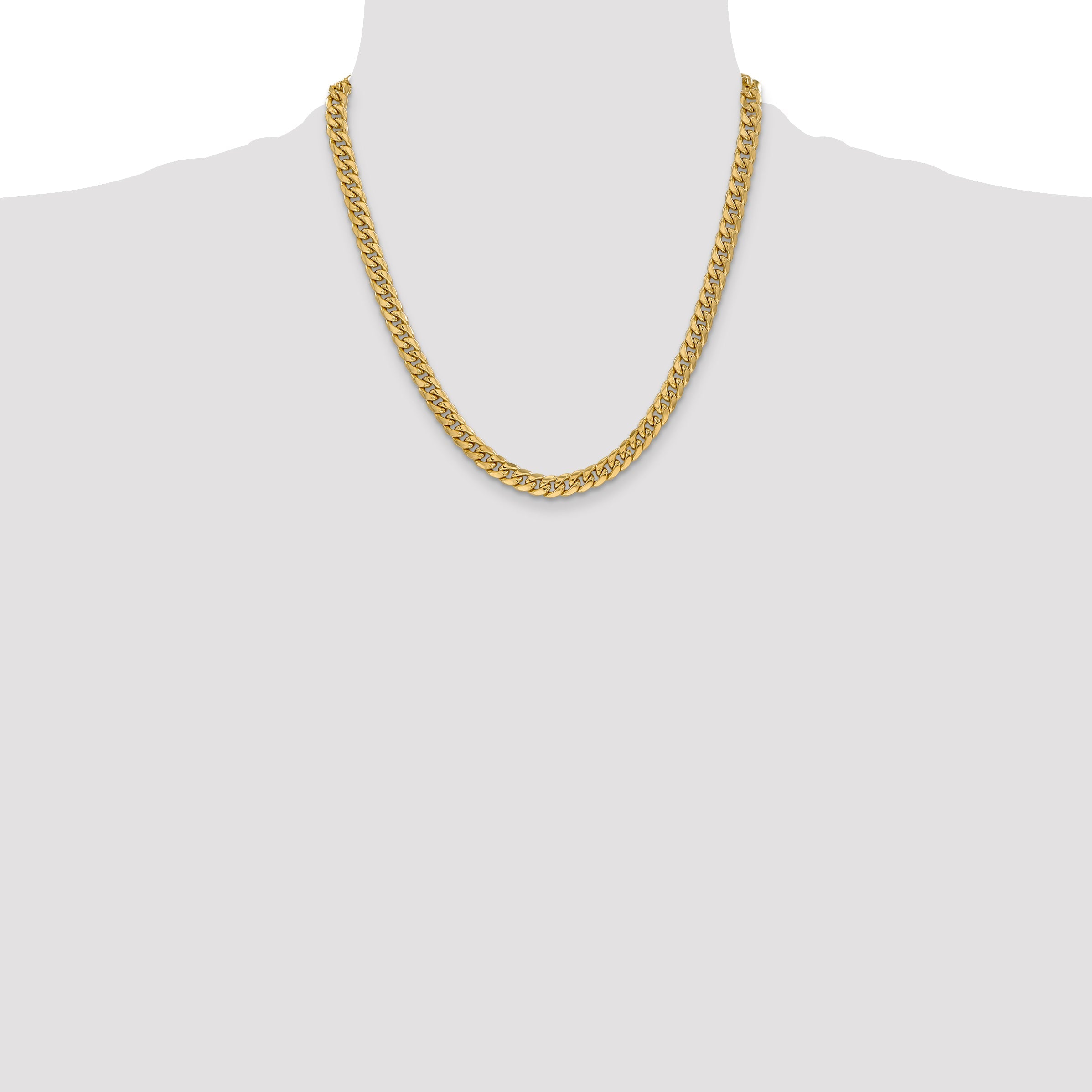 14K Yellow Gold 20 Inch 6mm Semi-Solid Miami Cuban With Lobster Clasp Chain Necklace