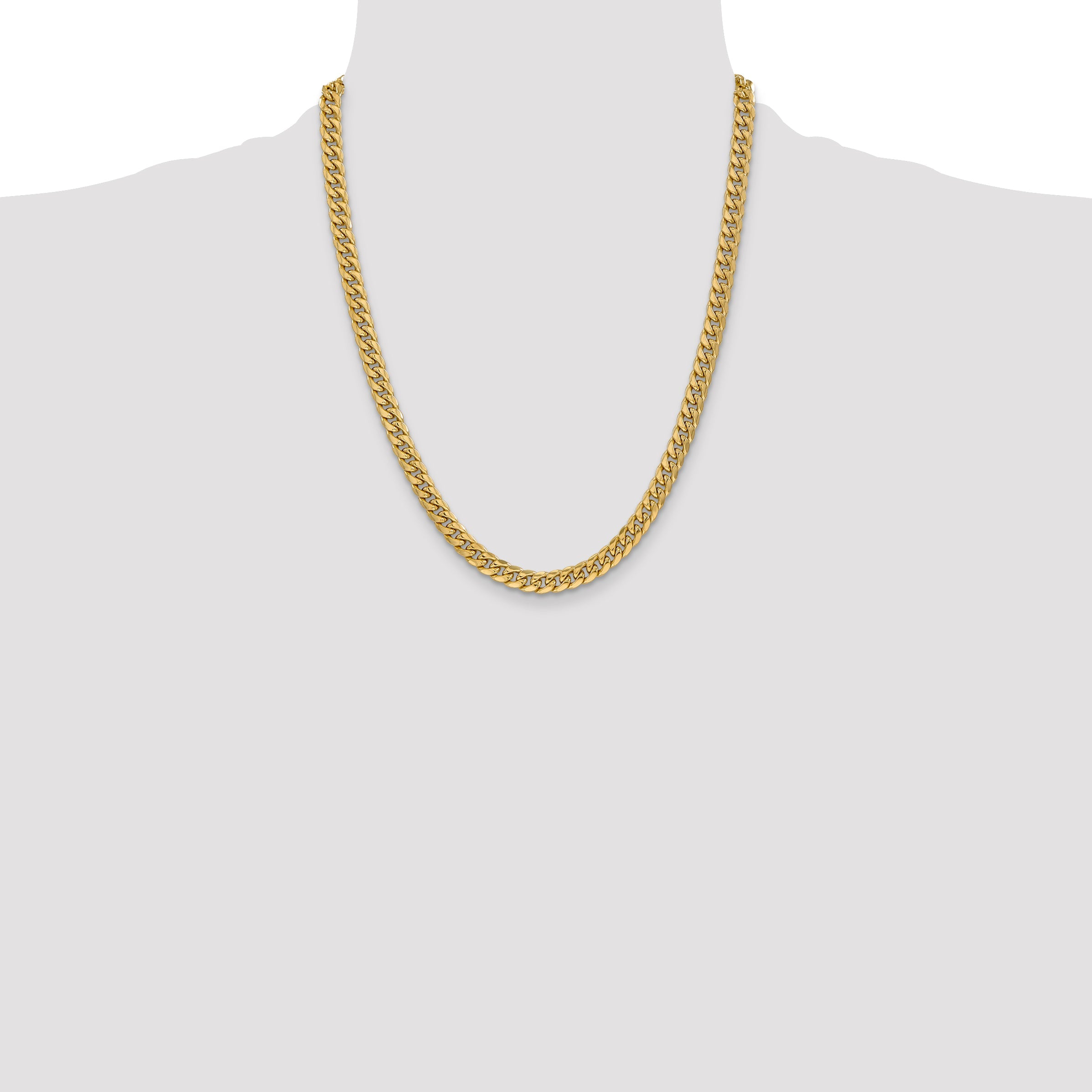 14K Yellow Gold 22 Inch 6mm Semi-Solid Miami Cuban With Lobster Clasp Chain Necklace