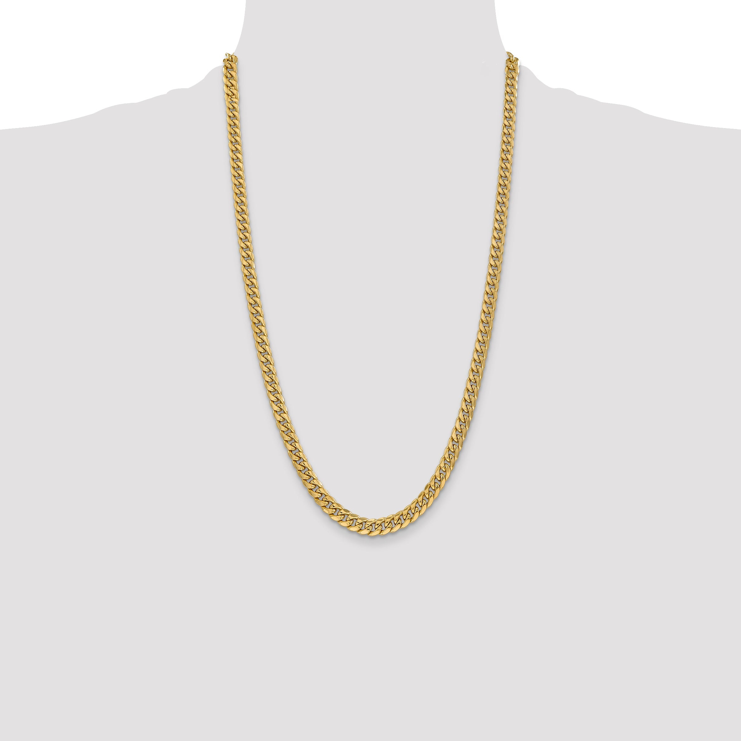 14K Yellow Gold 26 Inch 6mm Semi-Solid Miami Cuban With Lobster Clasp Chain Necklace